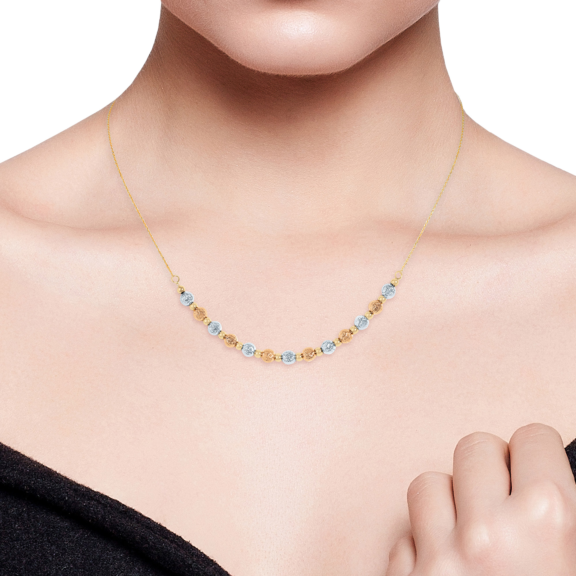 Collana premium rich cream New ③ Diamond Cut and High Polish Alternating Beads Link Necklace