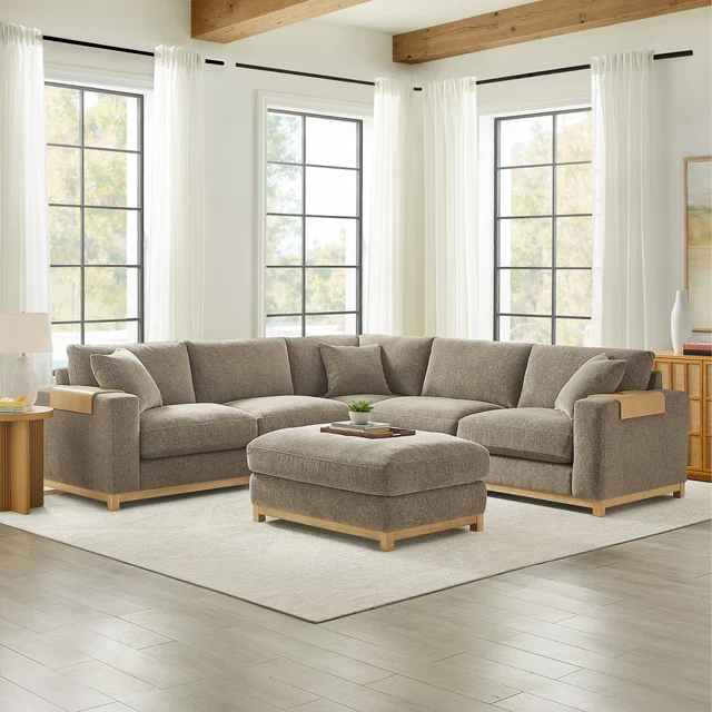Hawthorne 3-piece Fabric Sectional with Ottoman, Brown