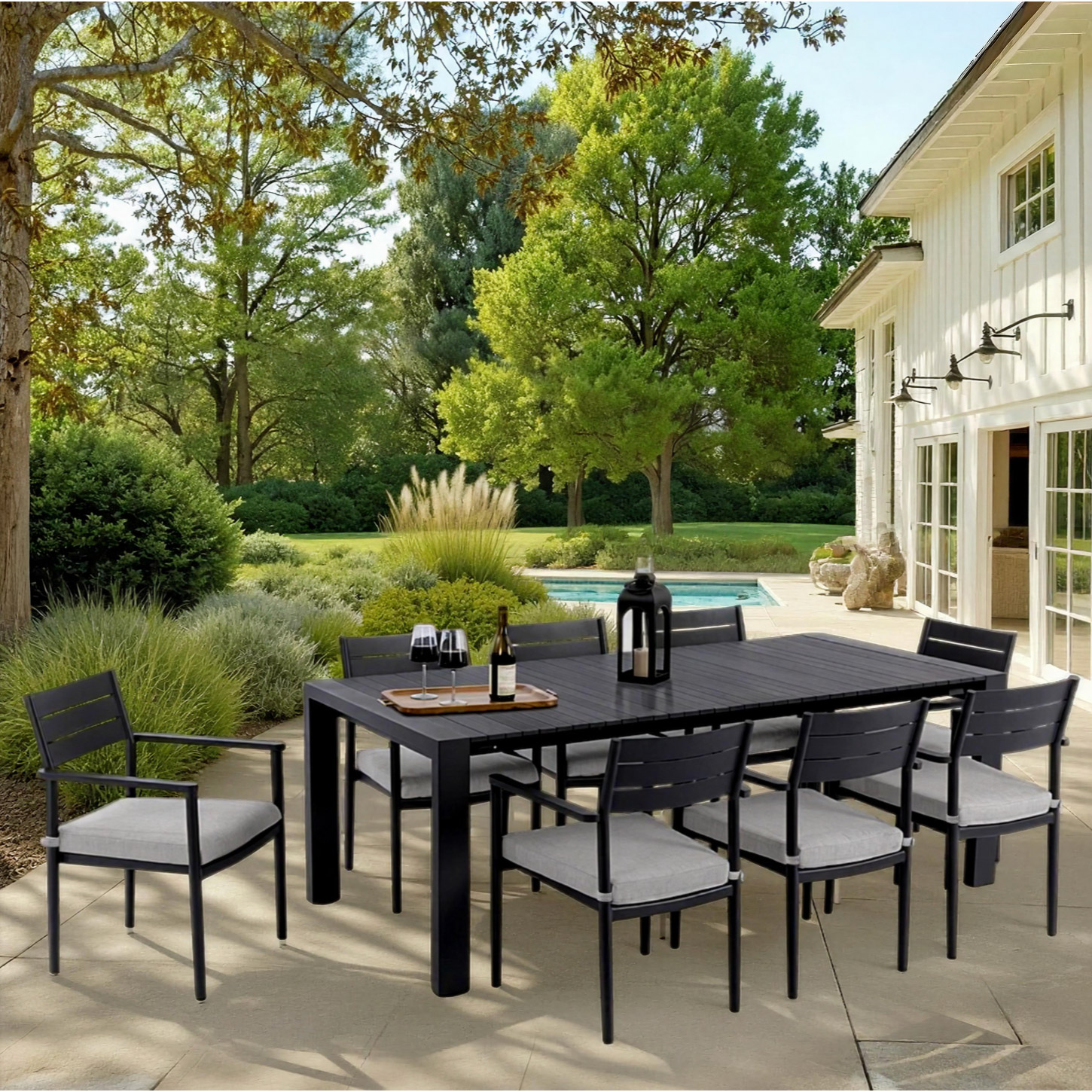 MoDe Bari 9-piece Outdoor Patio Cushion Dining Set with Expanding Table ...