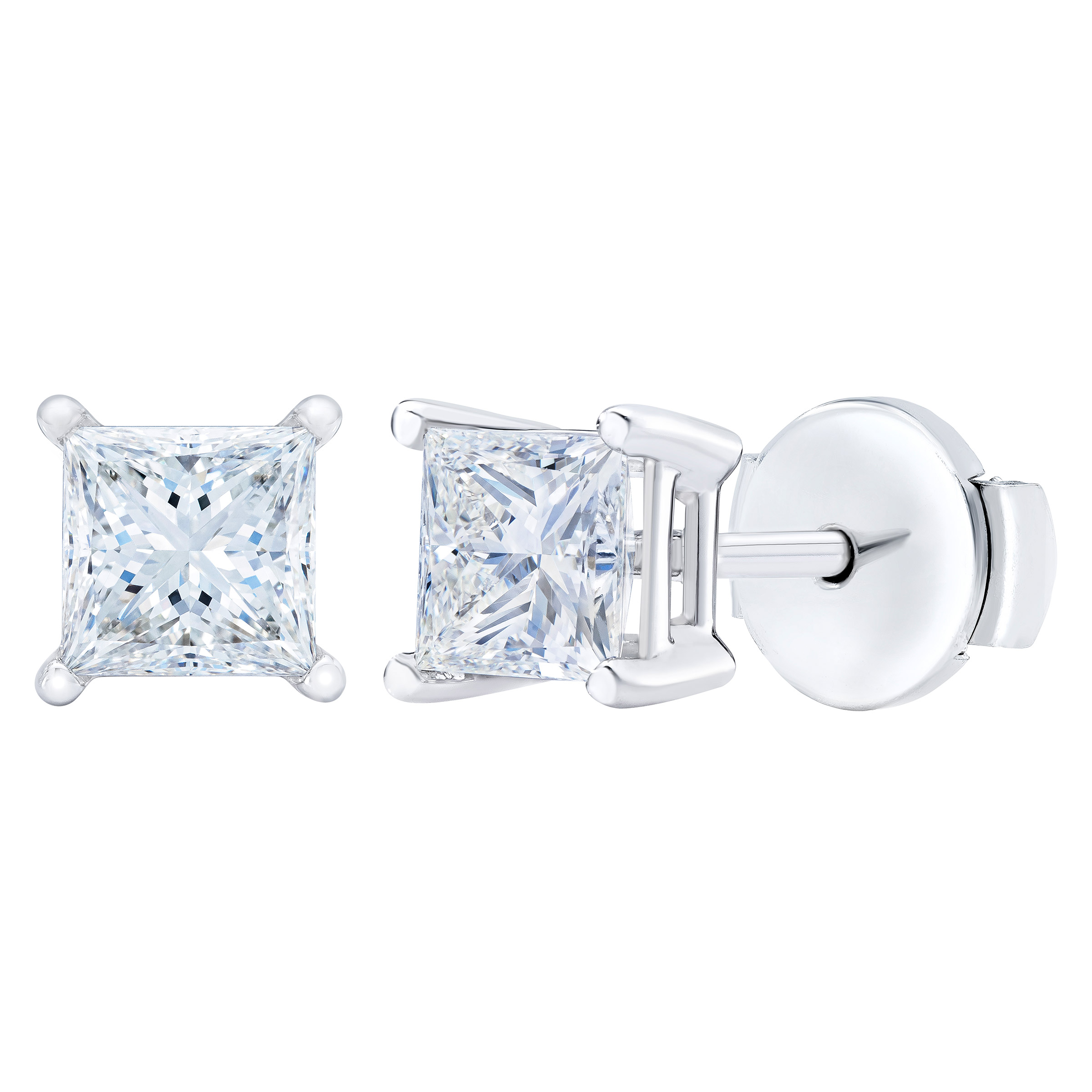 Princess Cut Diamond Stud Earrings (1.80 ctw)