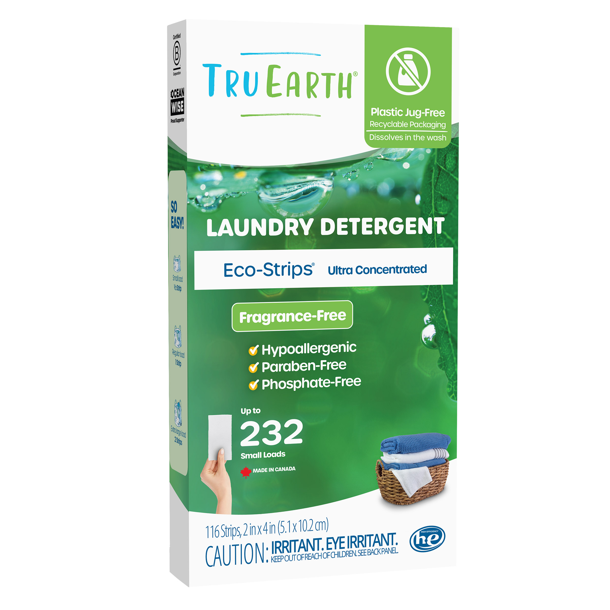 Tru Earth Eco-Strips Laundry Detergent Strips  Fragrance Free  232 Loads  116 Strips