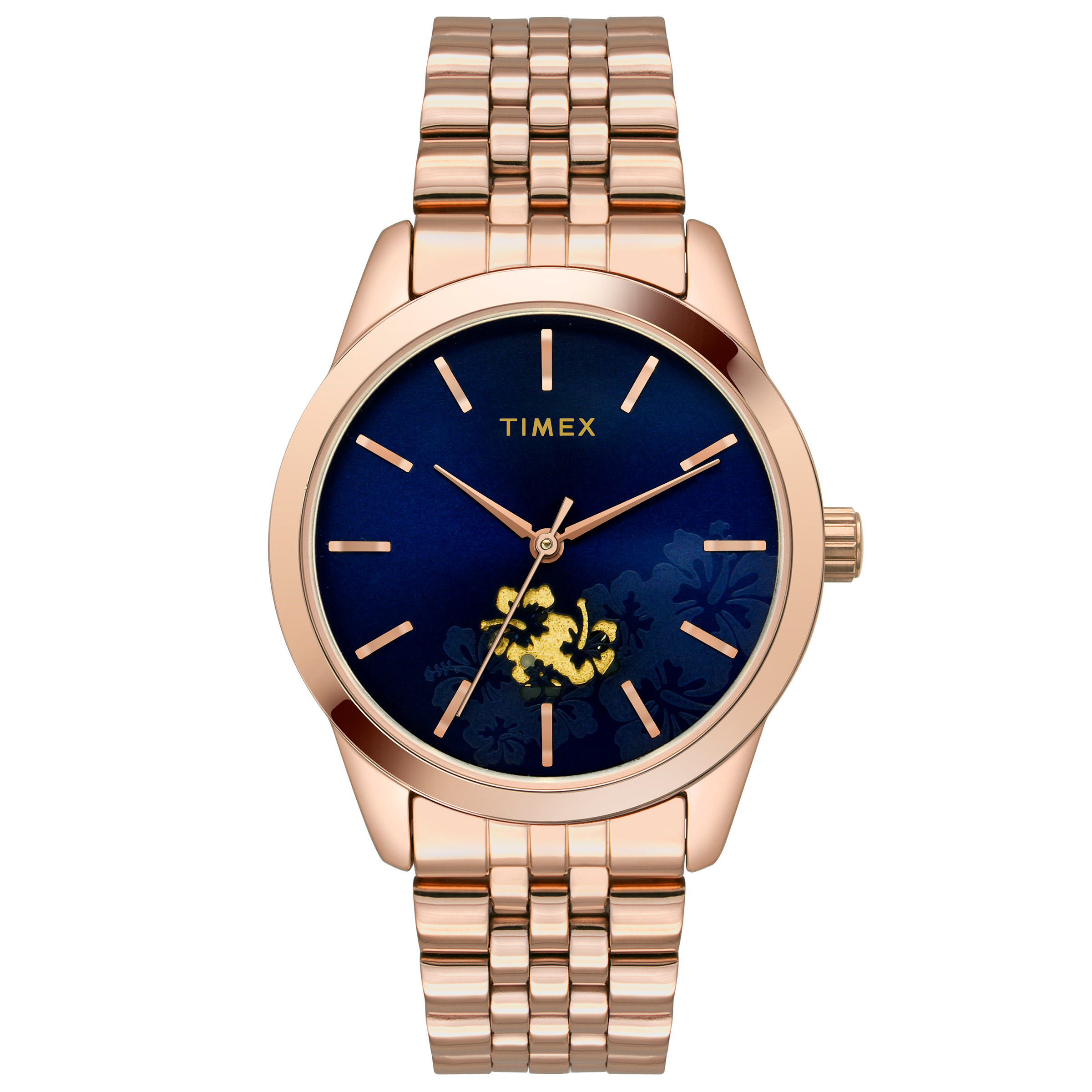 Timex Rose Gold-tone Blue Floral Dial Ladies’ Watch