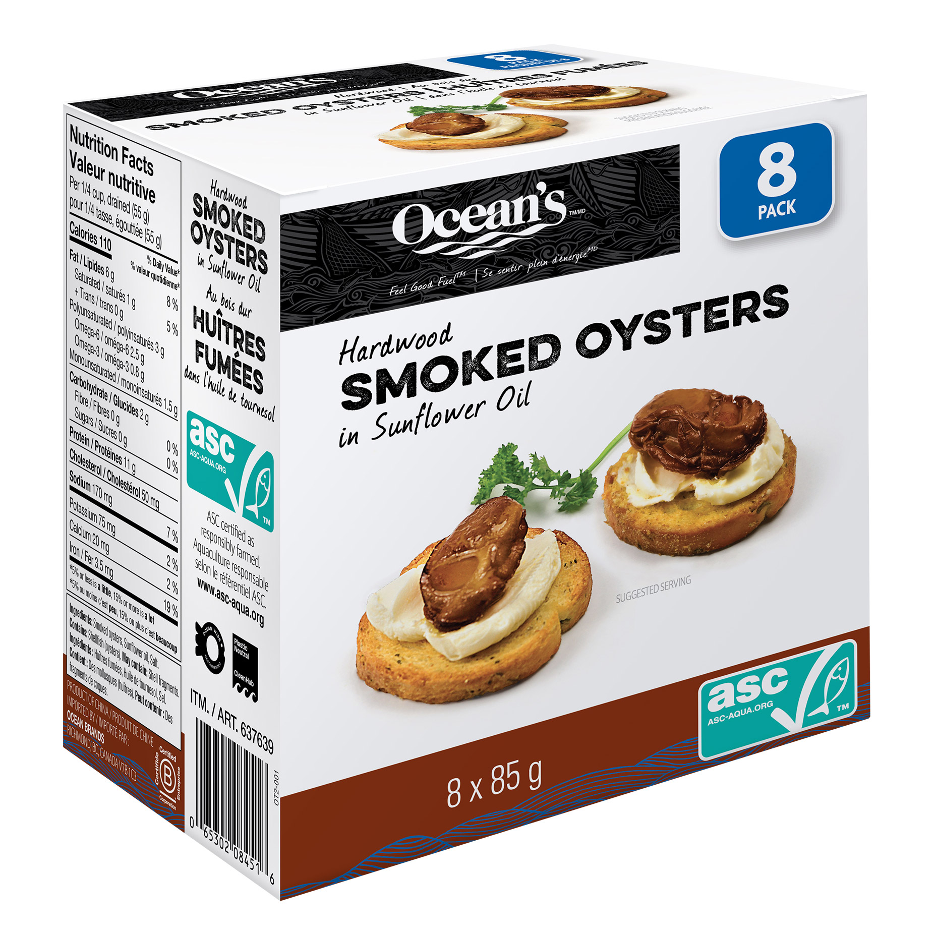Ocean's Smoked Oysters, 8 x 85 g  
