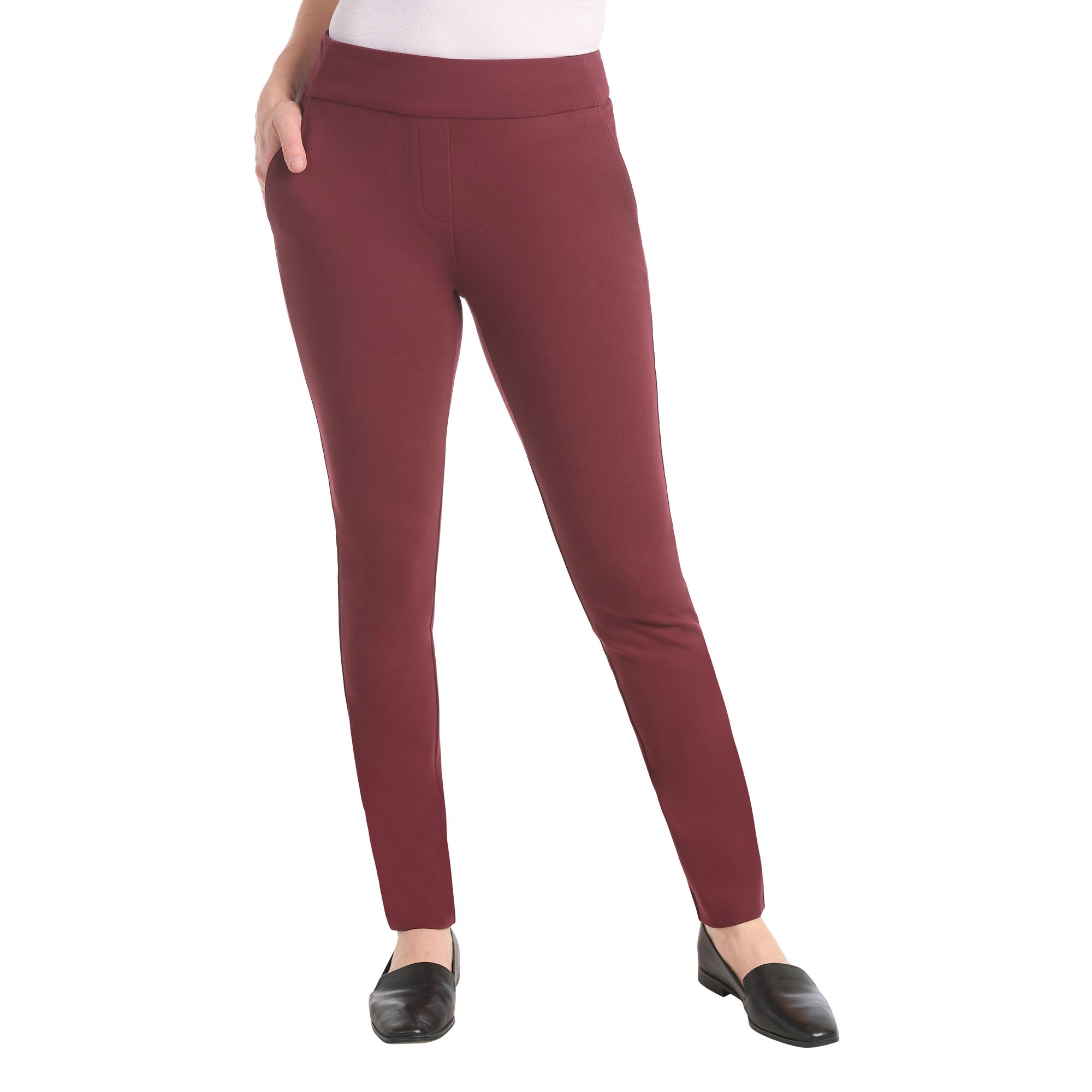 Dalia Women’s Pull-On Ponte Pant Tummy Control Back Pockets Front Pockets
