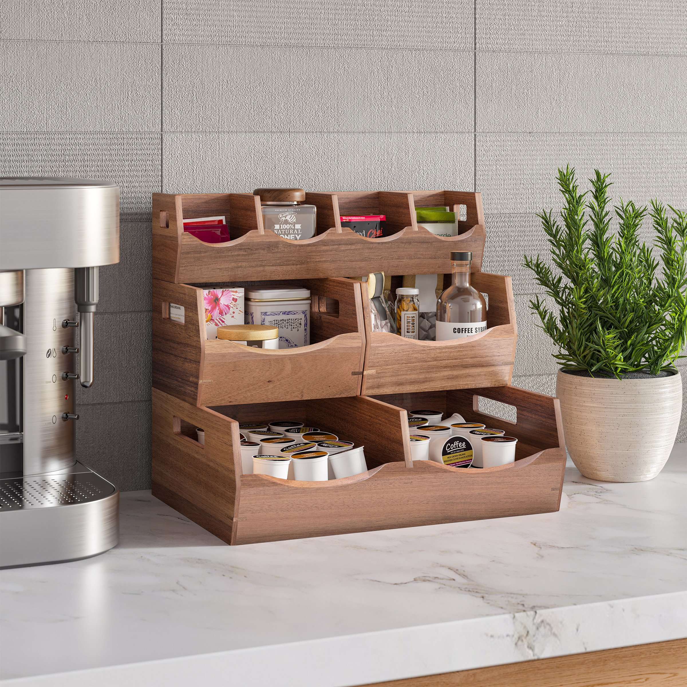 Seville Classics Acacia Stacking Bins, 4 piece | Costco