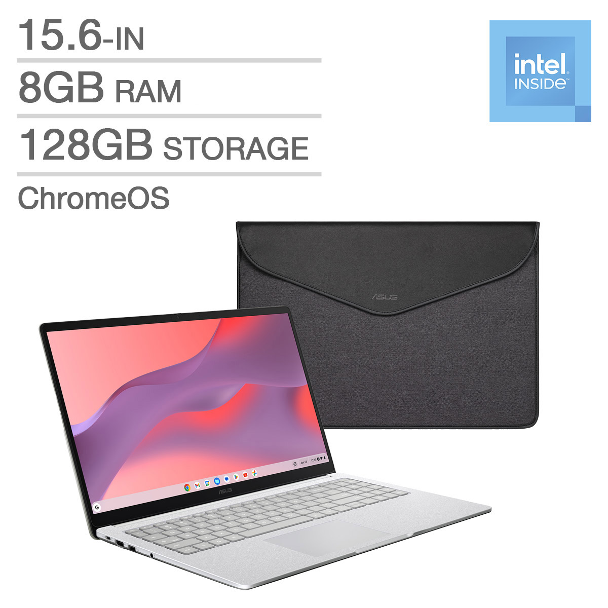 ASUS CX1 15.6-in Chromebook Bundle, Intel Celeron N4500 – 8GB RAM, 128GB Storage