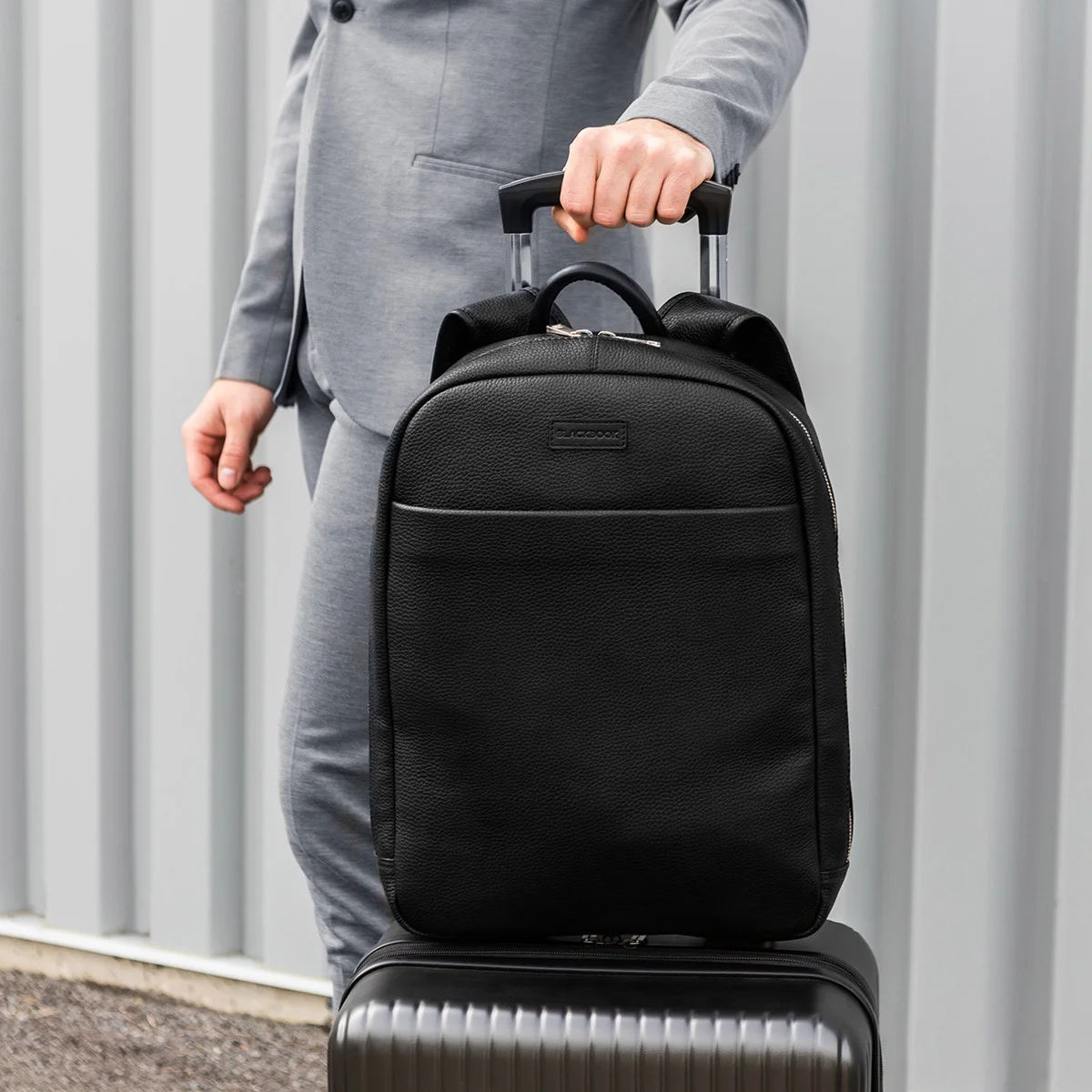 calais pebbled leather backpack Skald Black Pebbled Leather Backpack