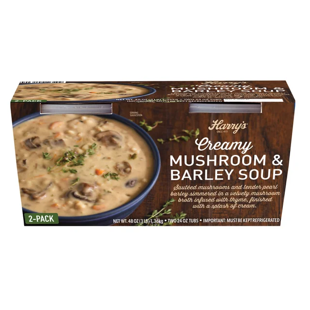 HARRY'S CREAMY MUSHROOM BARLEY SOUP 2/24 OUNCE CUPS