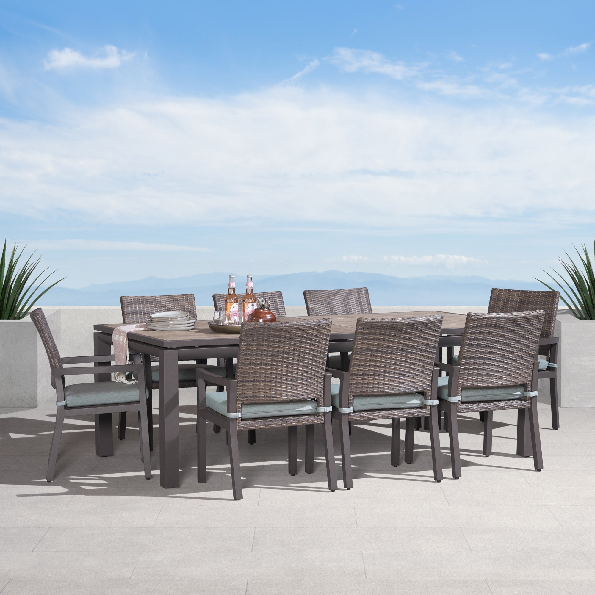 KD-9【新入荷　アウトレット】松田家具　トレイル　1650背付きベンチイス　グレー Milea 9-piece Outdoor Patio Dining Set | Costco