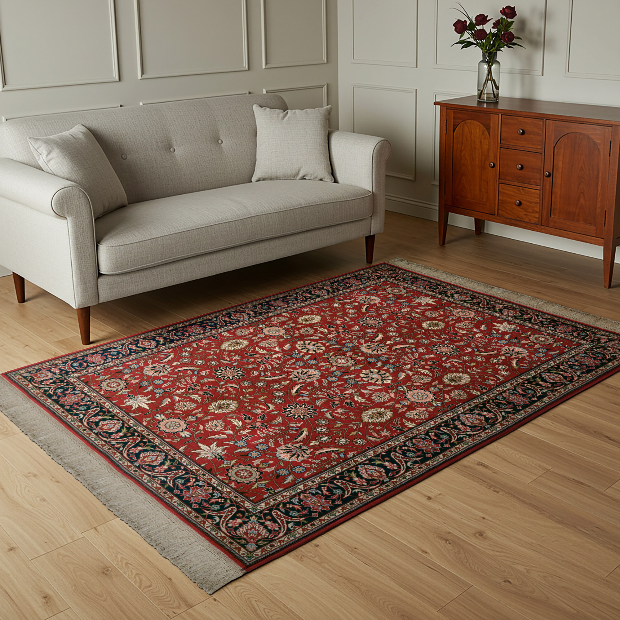 Montacute Hand Knotted Rug Collection  Royal Sarouk Red Navy