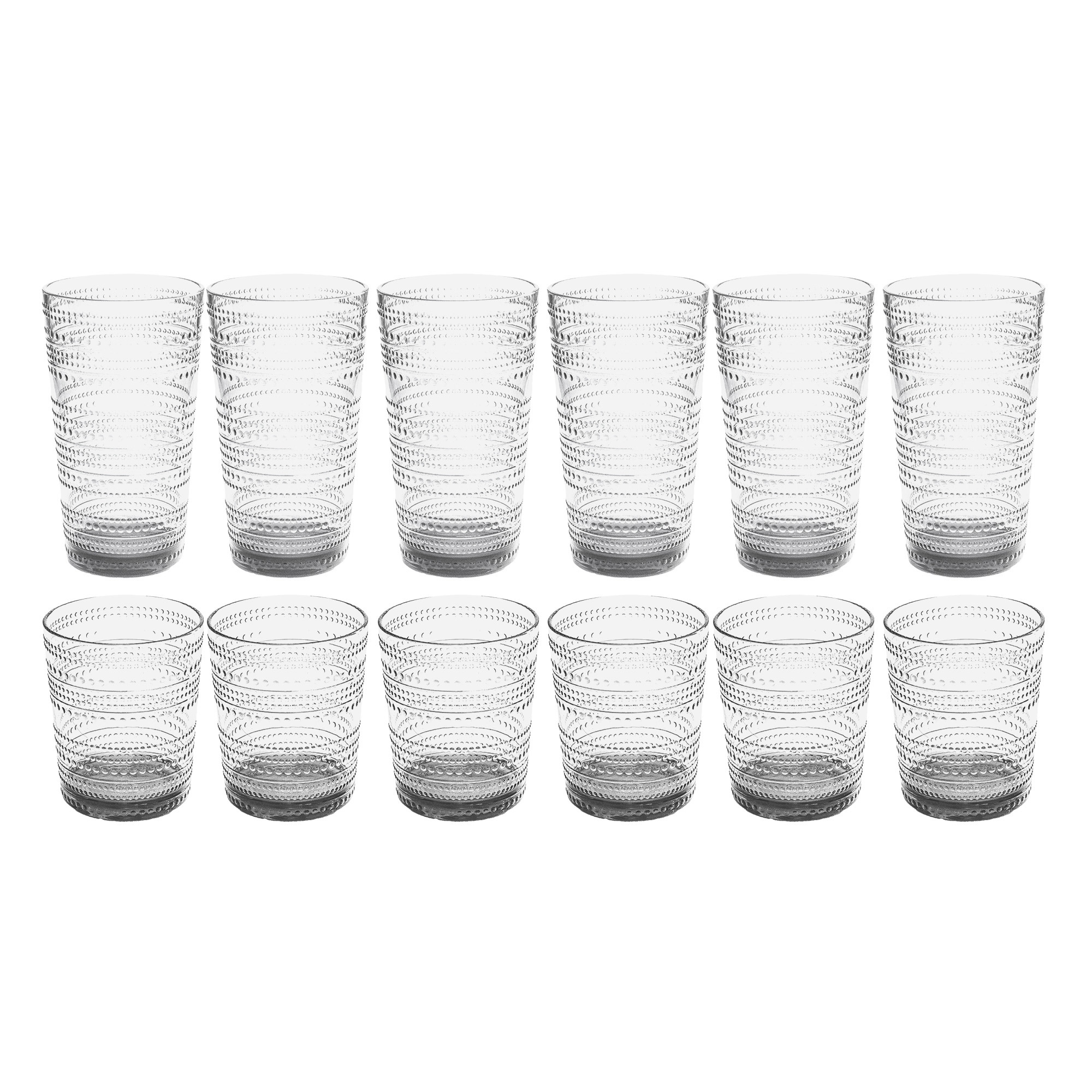 Acrylic 12-piece Glasses Drinkware Set, Beaded Clear