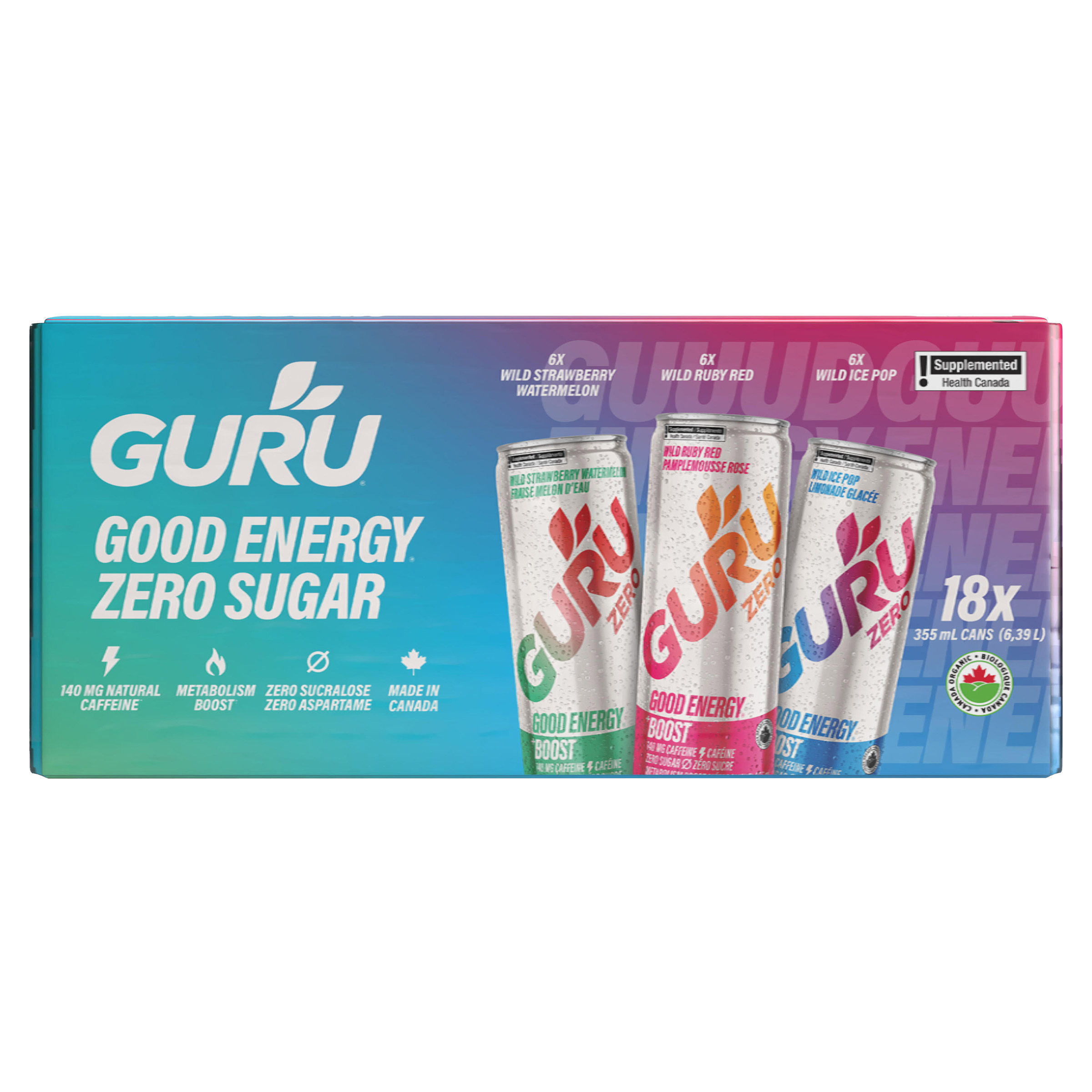 GURU Zero Sugar Organic Energy Drink, 355 mL 18-pack | Costco