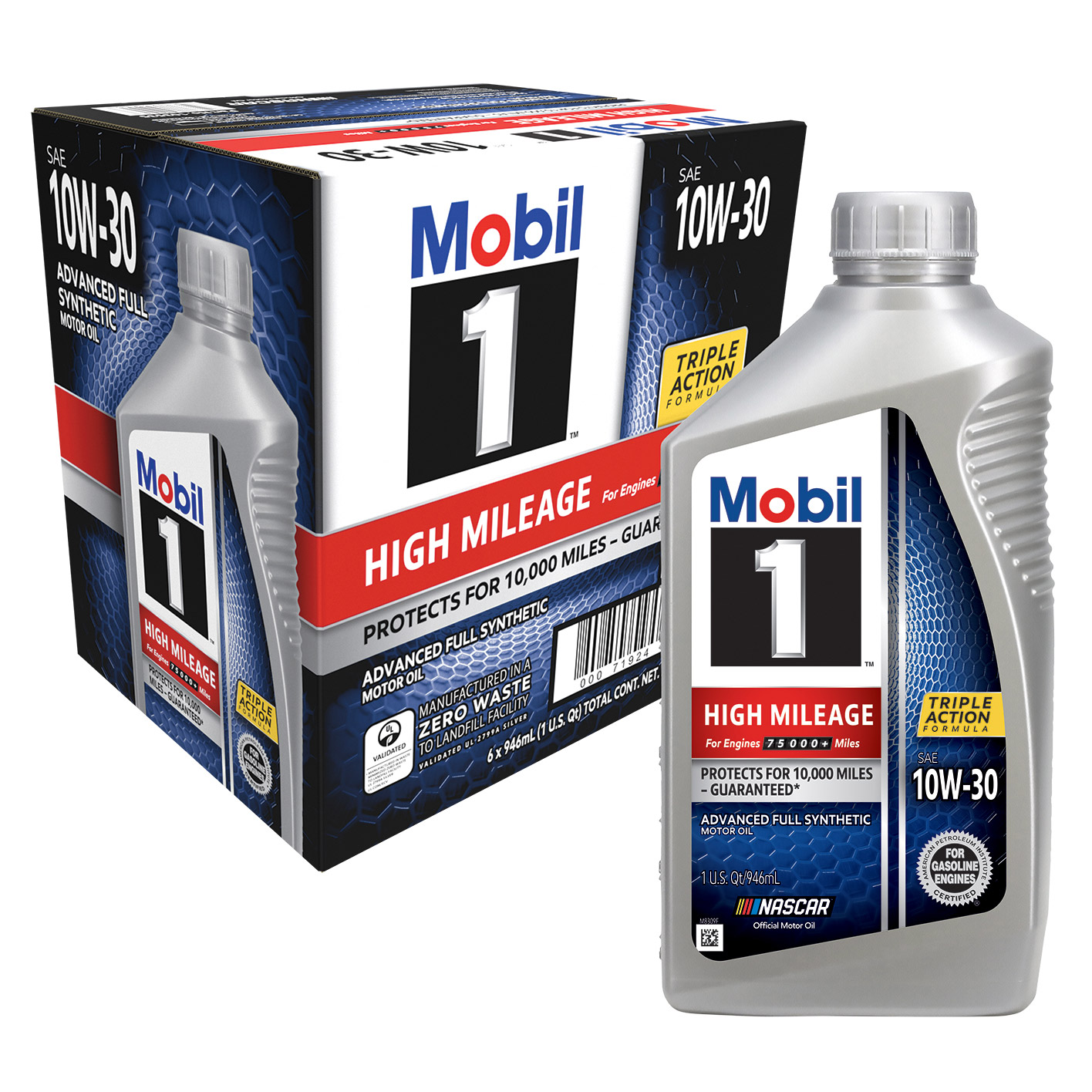 Mobil 1 High Mileage Full Synthetic Motor Oil 10W-30, 1-Quart/6