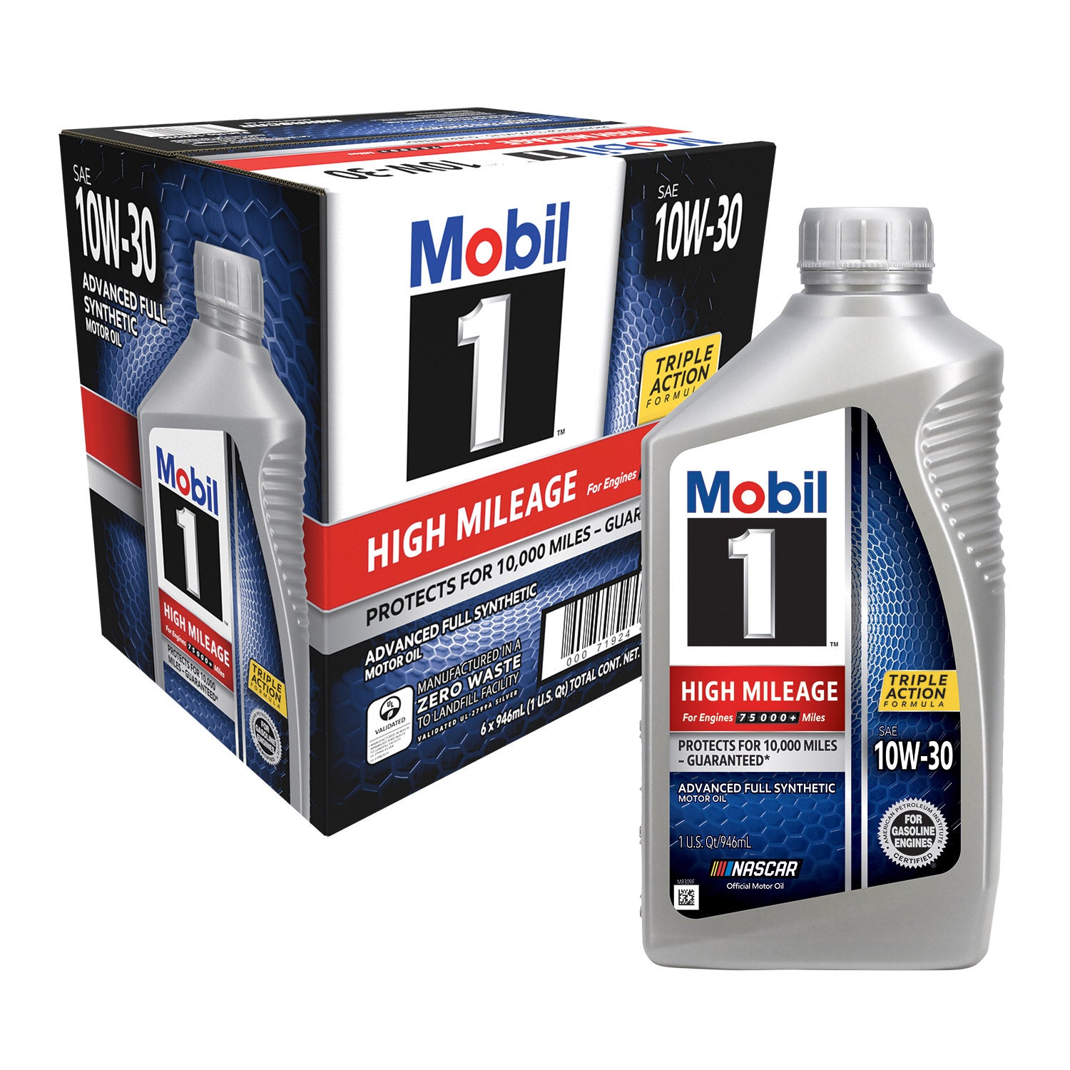 Mobil 1 High Mileage Full Synthetic Motor Oil 10W-30, 1-Quart/6