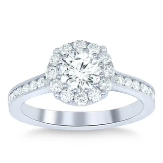 Round Brilliant 1.50 ctw VS2 Clarity, I Color Diamond Platinum Halo Ring, Size 7