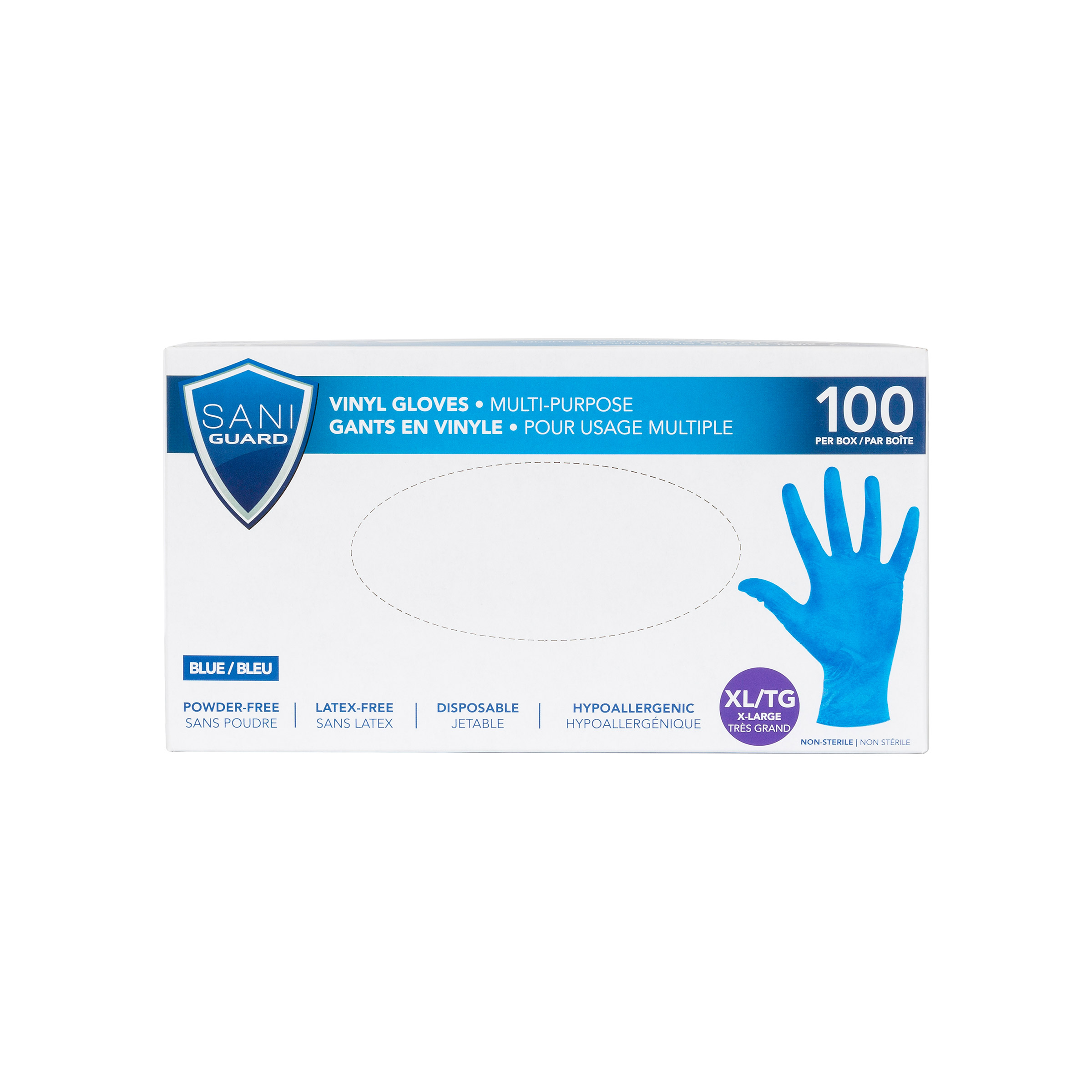 Sani Guard Blue Vinyl Gloves, X-Large, 10-packs of 100