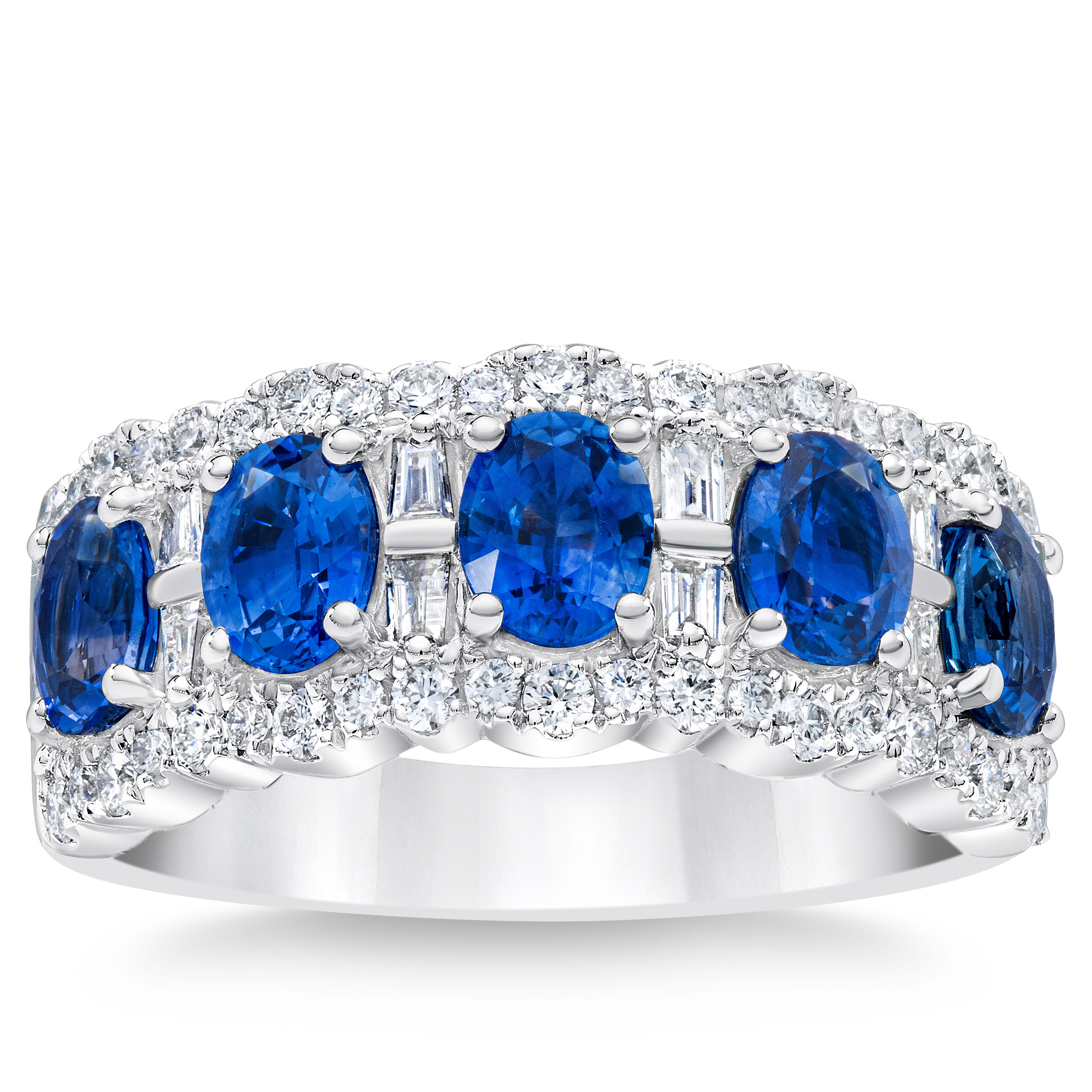 Blue Sapphire and Diamond 14kt White Gold Band