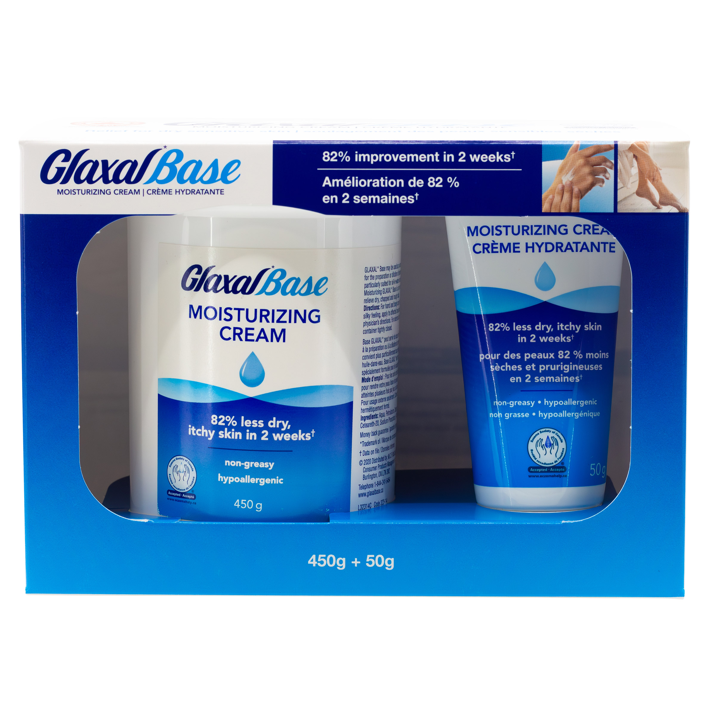 Glaxal Base Moisturizing Cream, 450 g + 50 g Travel Size