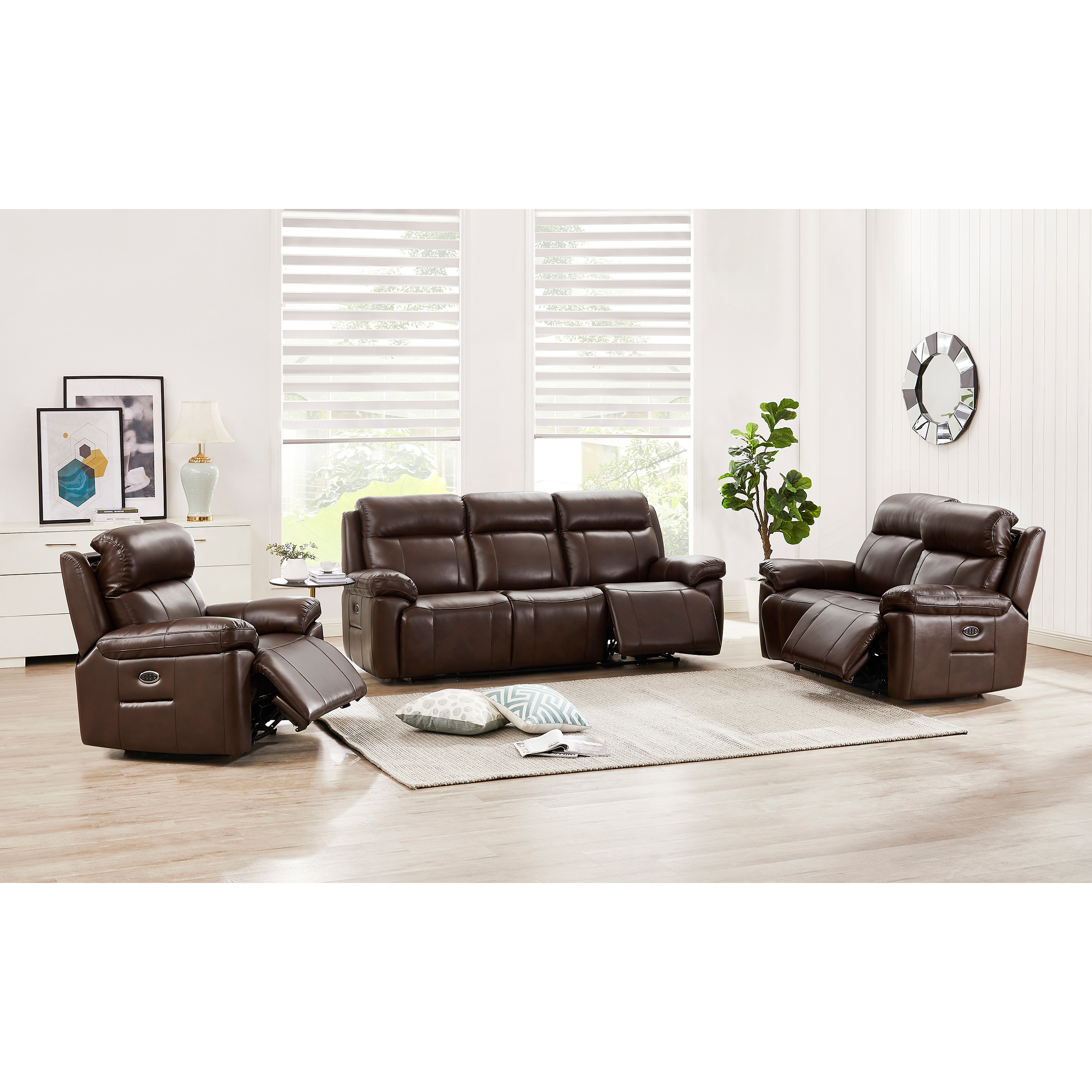 Atticus 3-piece Top-grain Leather Triple Power Motion Living Room