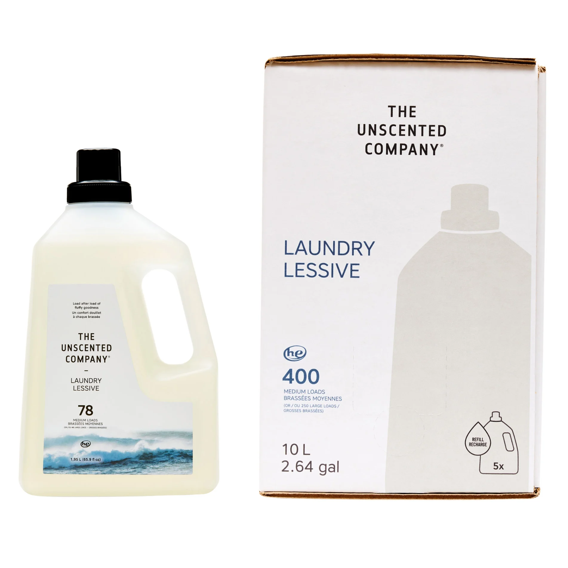 The Unscented Company HE Liquid Laundry Detergent Bottle & Refill Box, 478 Loads, 403.82 fl oz