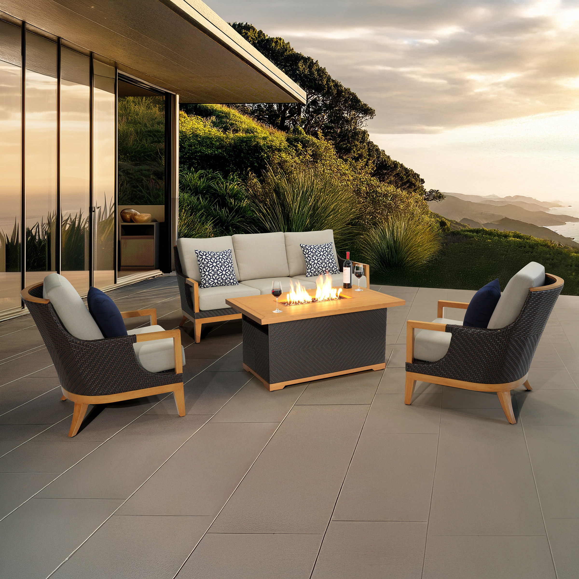 Galina 4-piece Fire Outdoor Patio Seating Set