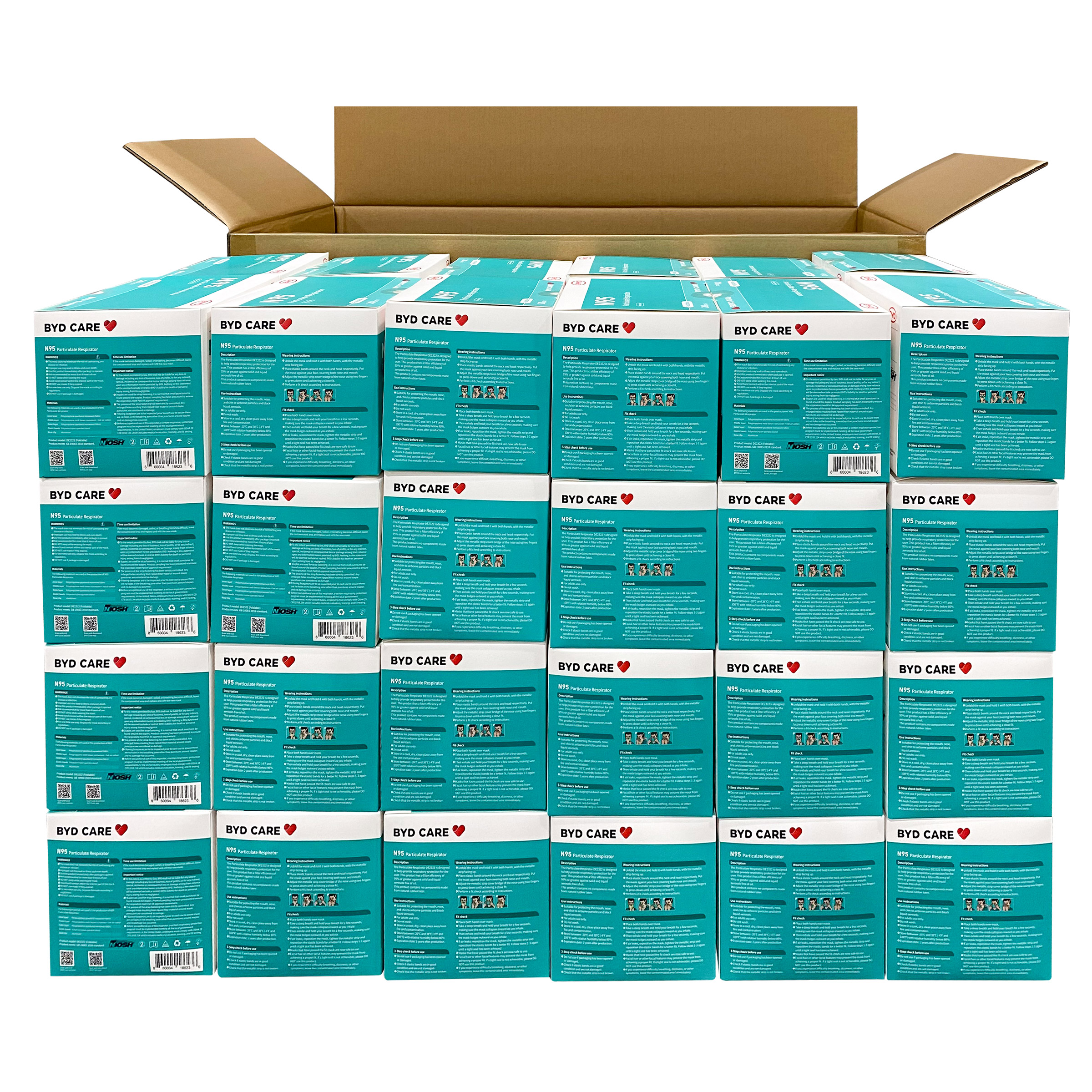 BYD N95 Particulate Respirator Disposable Face Mask, 960 Count (48
