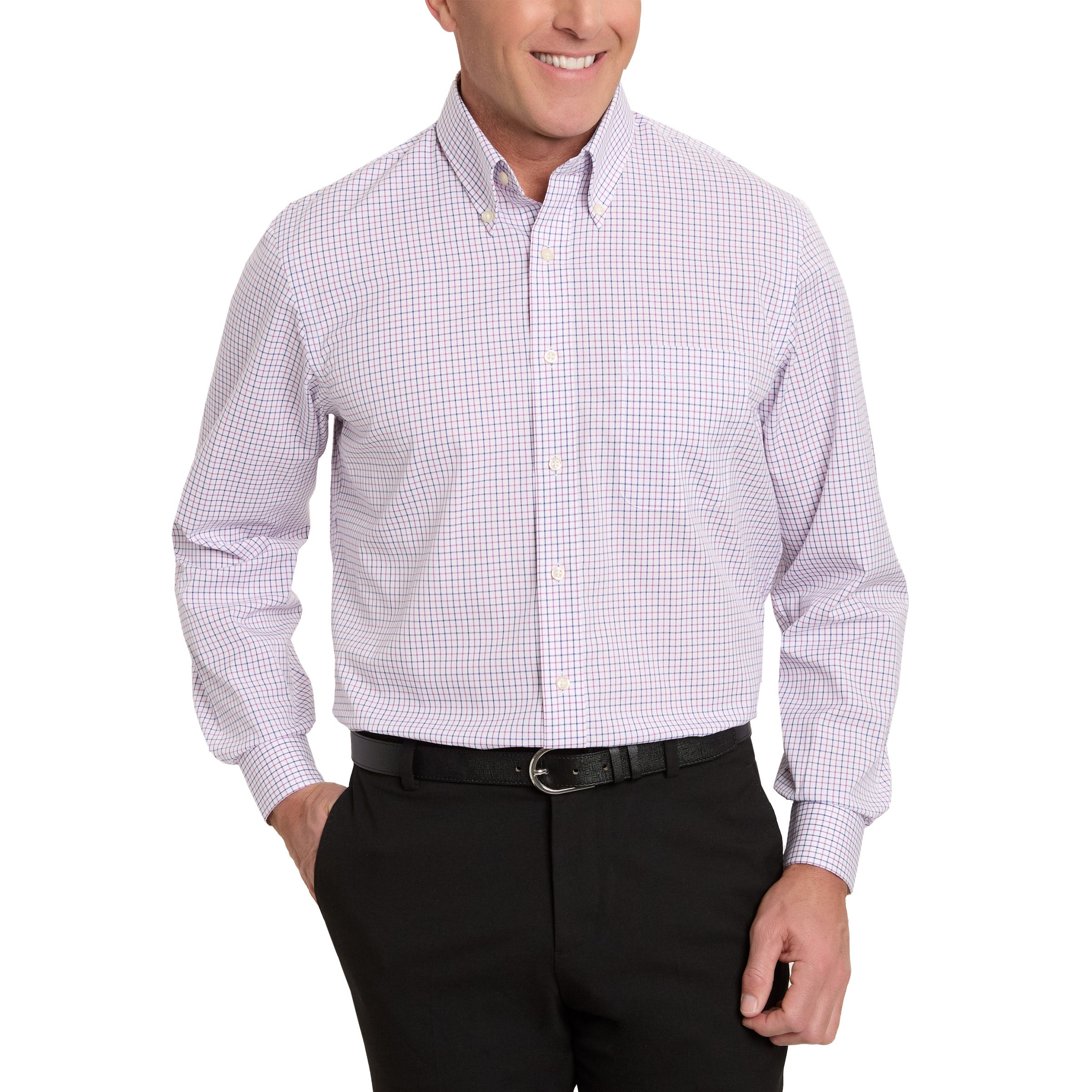 Kirkland Signature Men's Traditional Fit Dress Shirt, Red Blue Grid | Costco