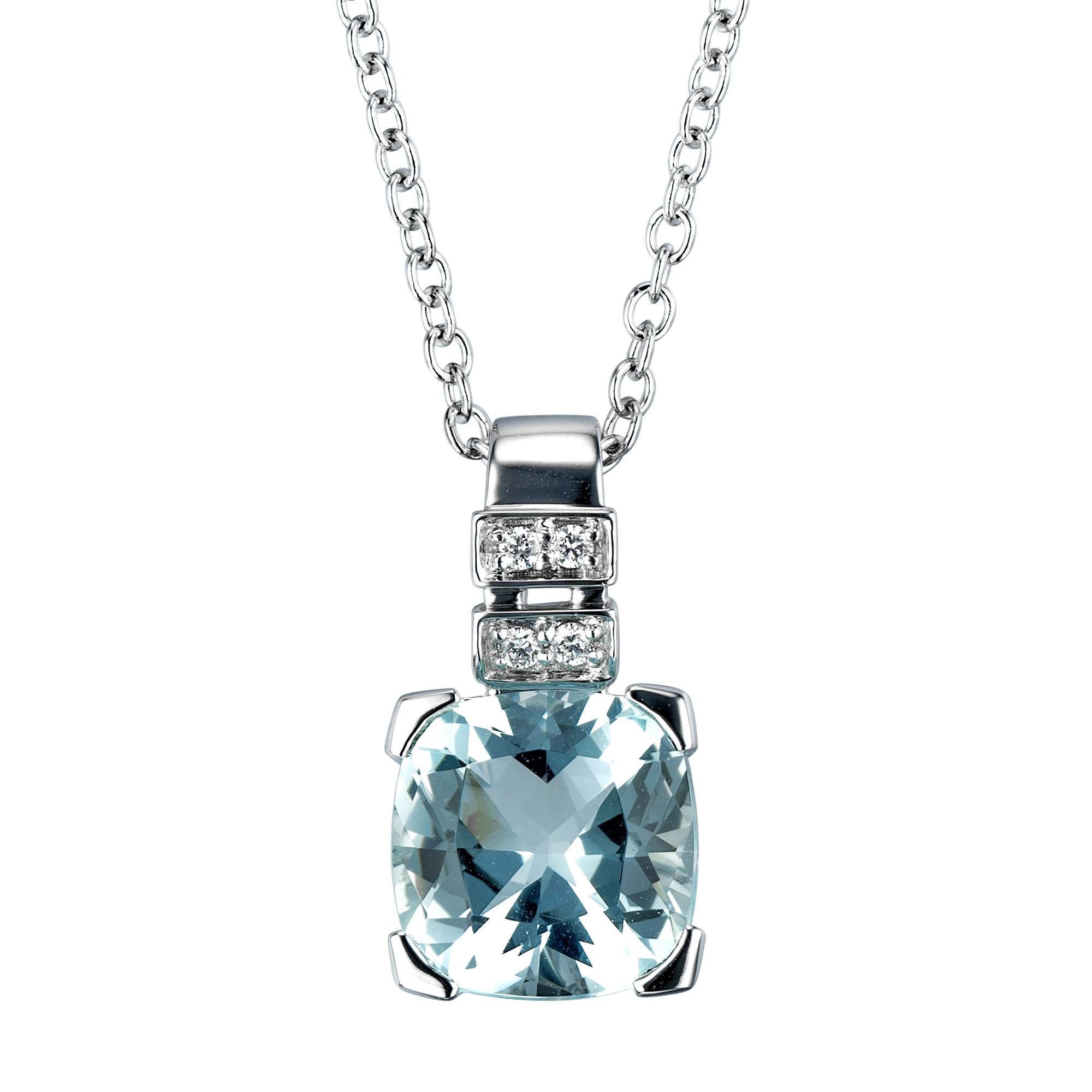 Cushion Cut Aquamarine and Diamond Pendant (0.03 ctw)