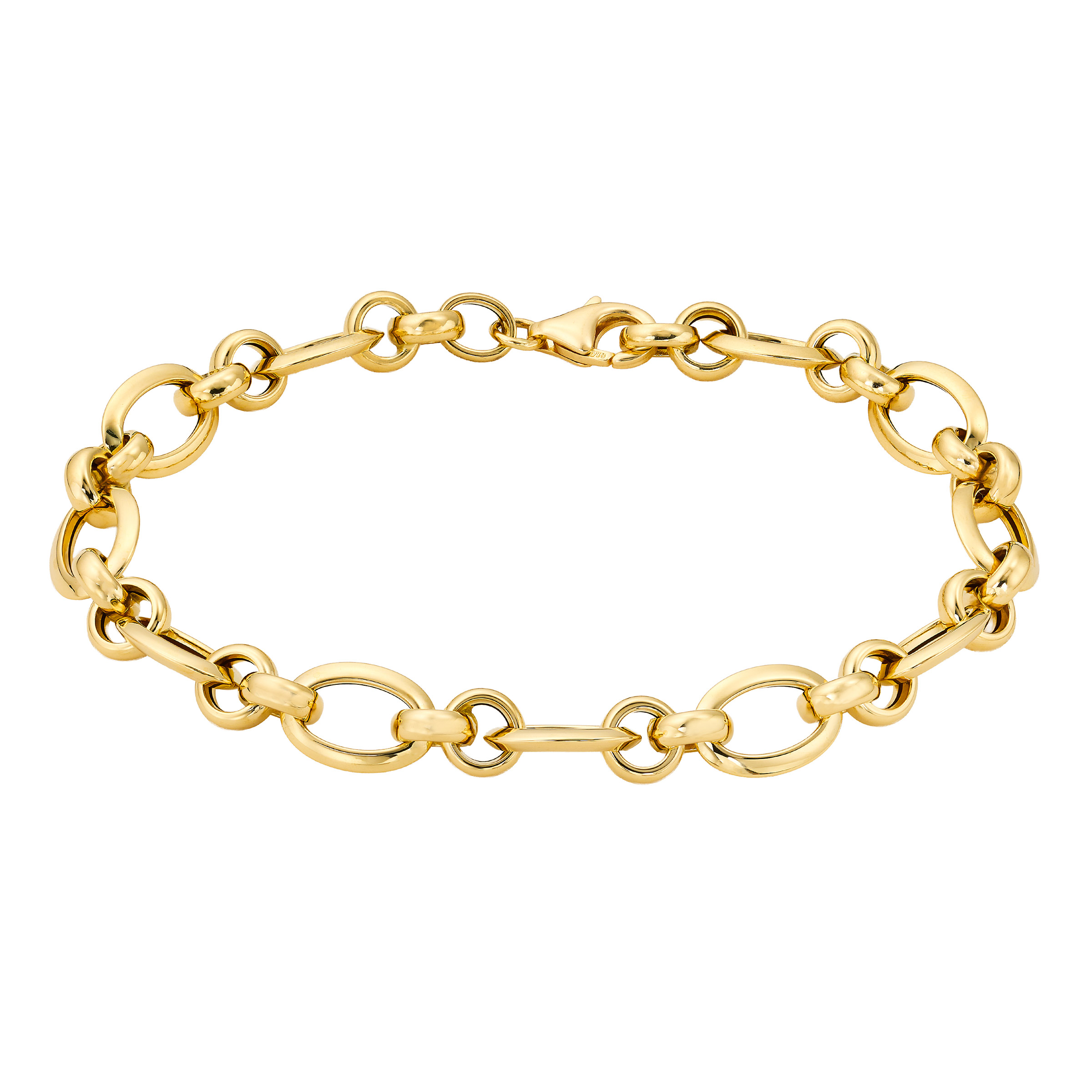 High Polish Interlocking Rolo Link Bracelet in Yellow Gold