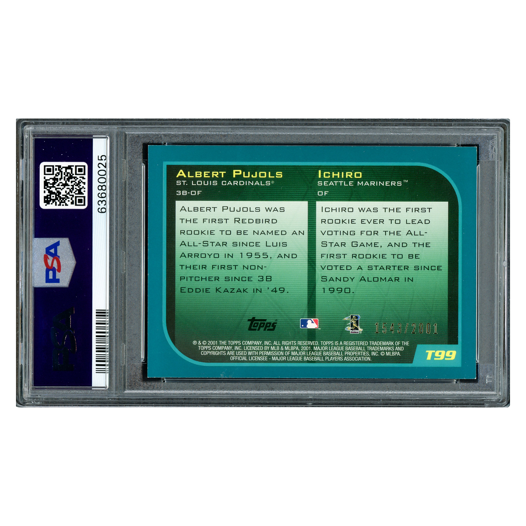 Albert Pujols & Ichiro Suzuki Autographed 2001 Topps Traded Gold