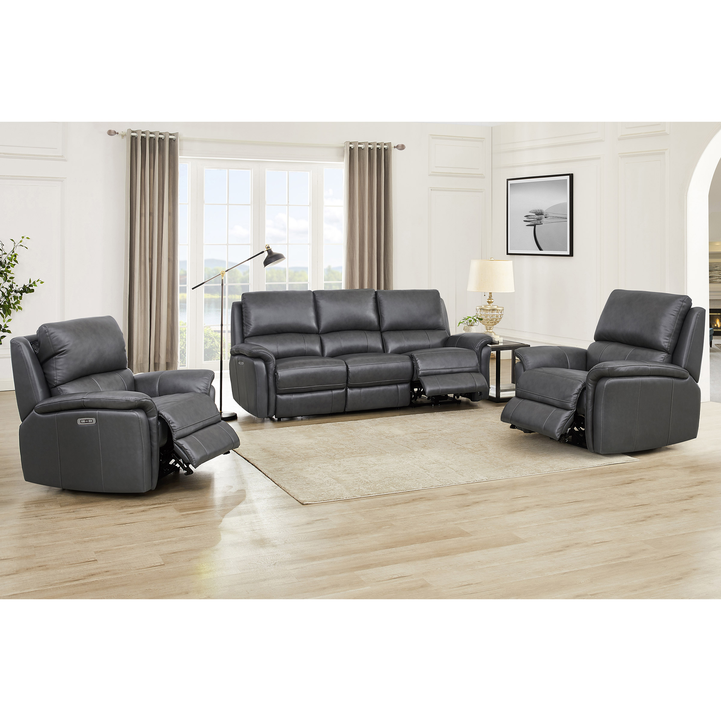 Prospera Home Marner Top grain Leather Power Reclining Sofa and 2 Chairs