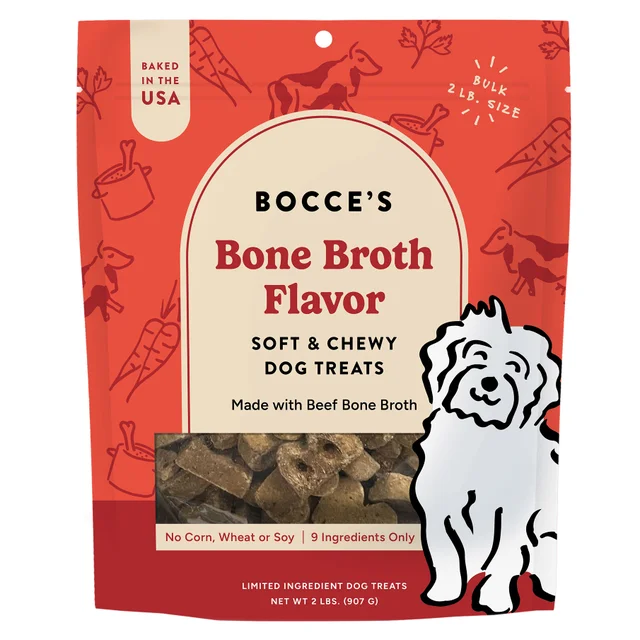 BOCCE'S BAKERY SOFT CHEWY BONE BROTH DOG TREATS 32 OZ
