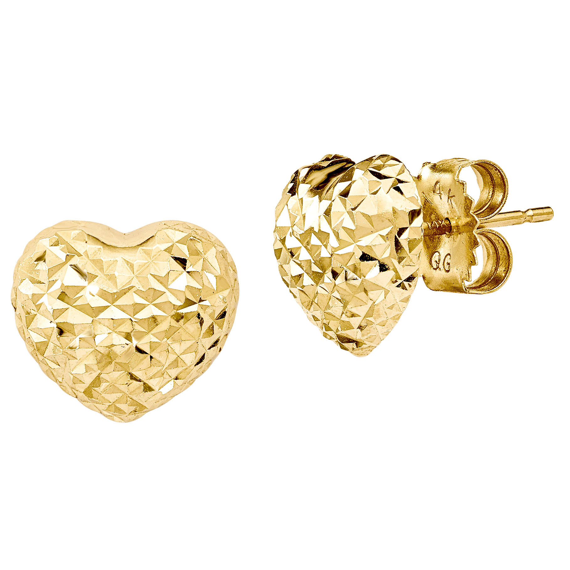 Diamond Cut Heart Stud Earrings in 14-kt Gold