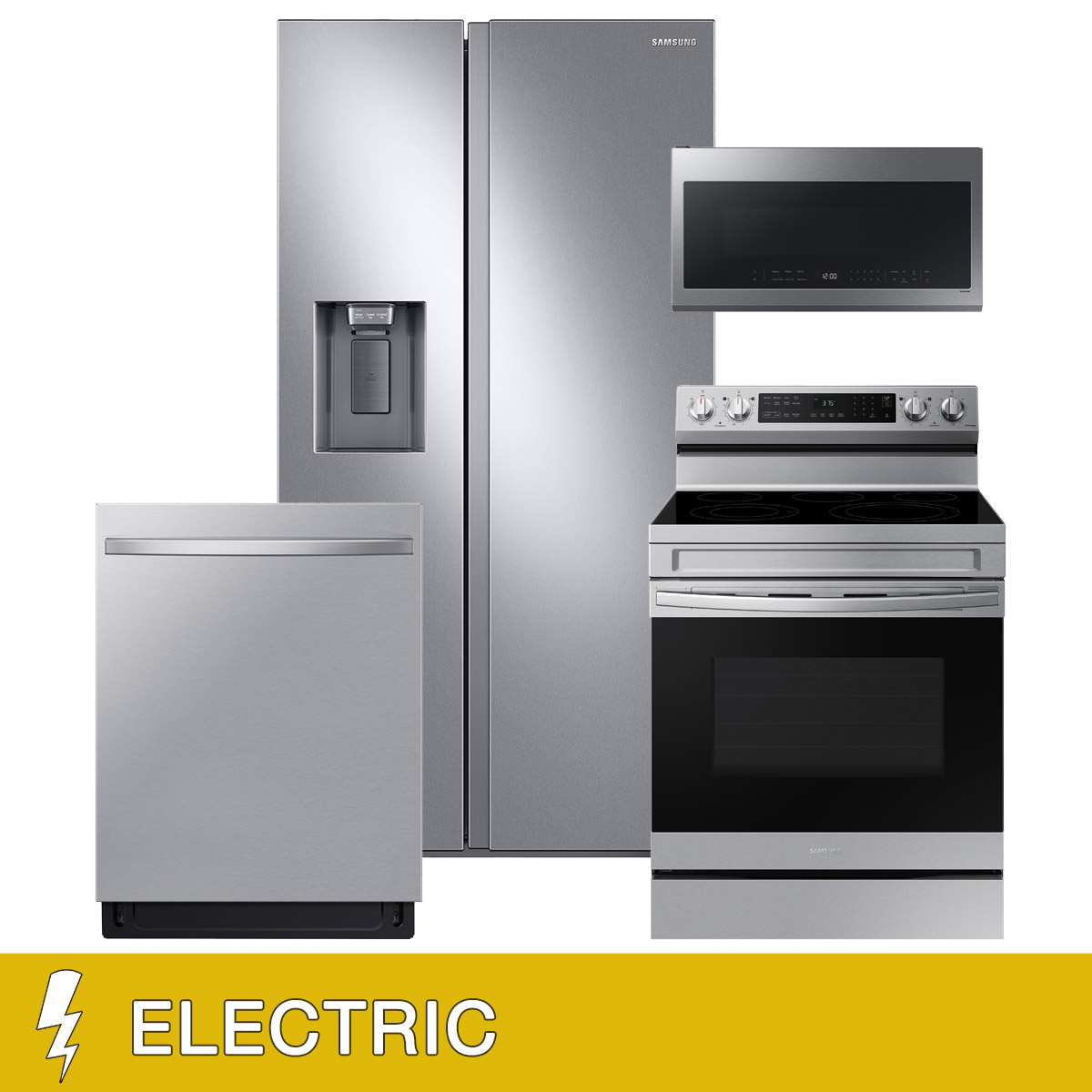 Samsung 4-piece ELECTRIC Kitchen Package with Counter Depth Side By Side Refrigerator