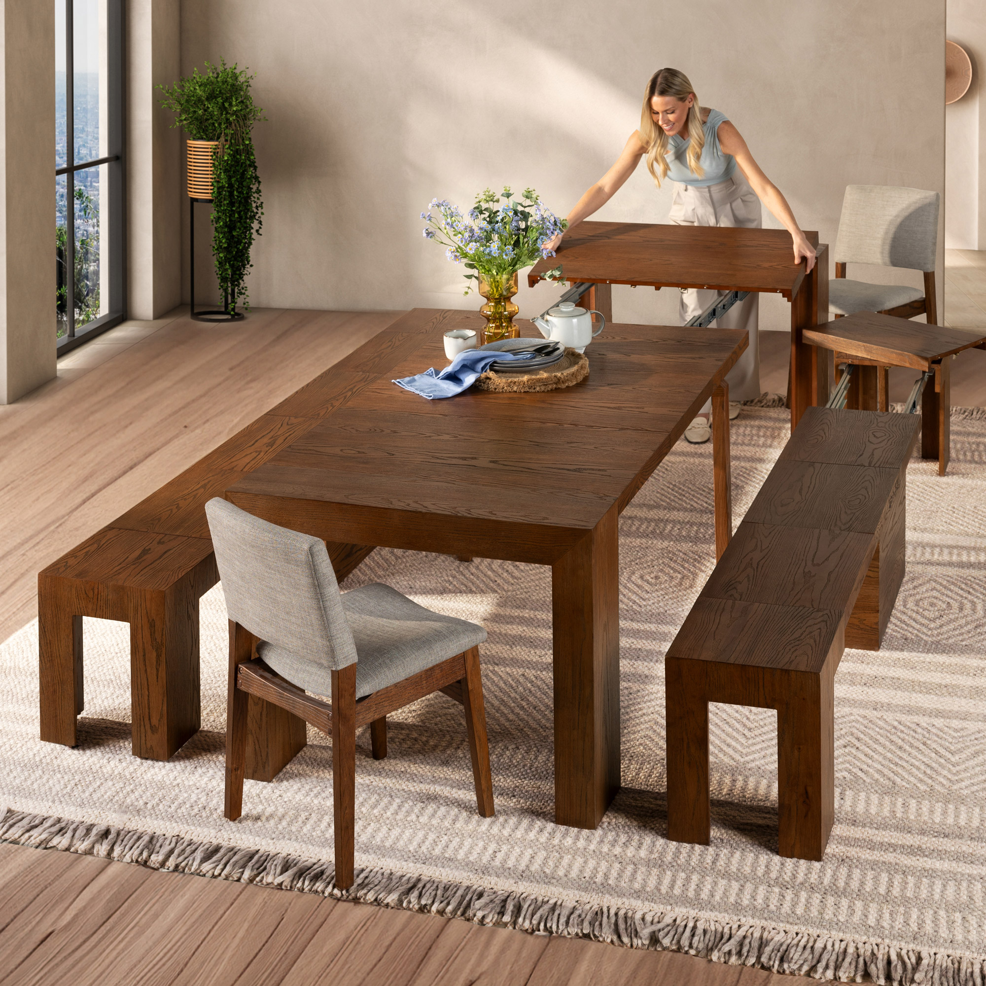 Transformer Table 5-piece Dining Table Includes 2 Benches and 2 Chairs