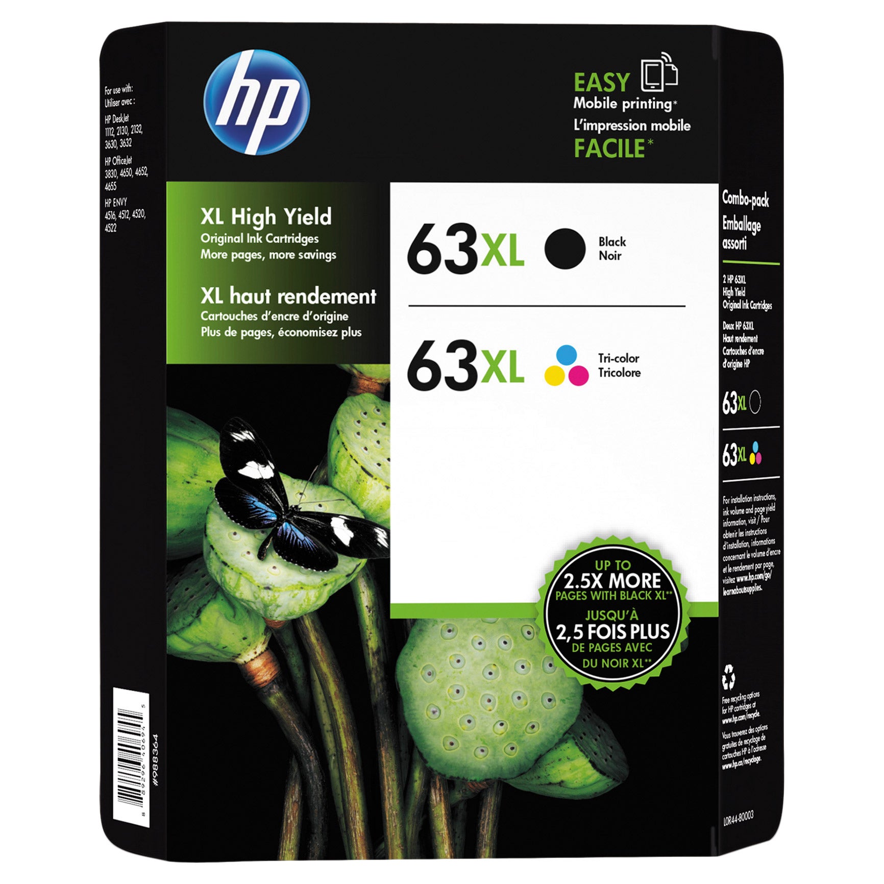 HP 63XL High Yield Ink Cartridge, Black & Tri-Color, Combo Pack