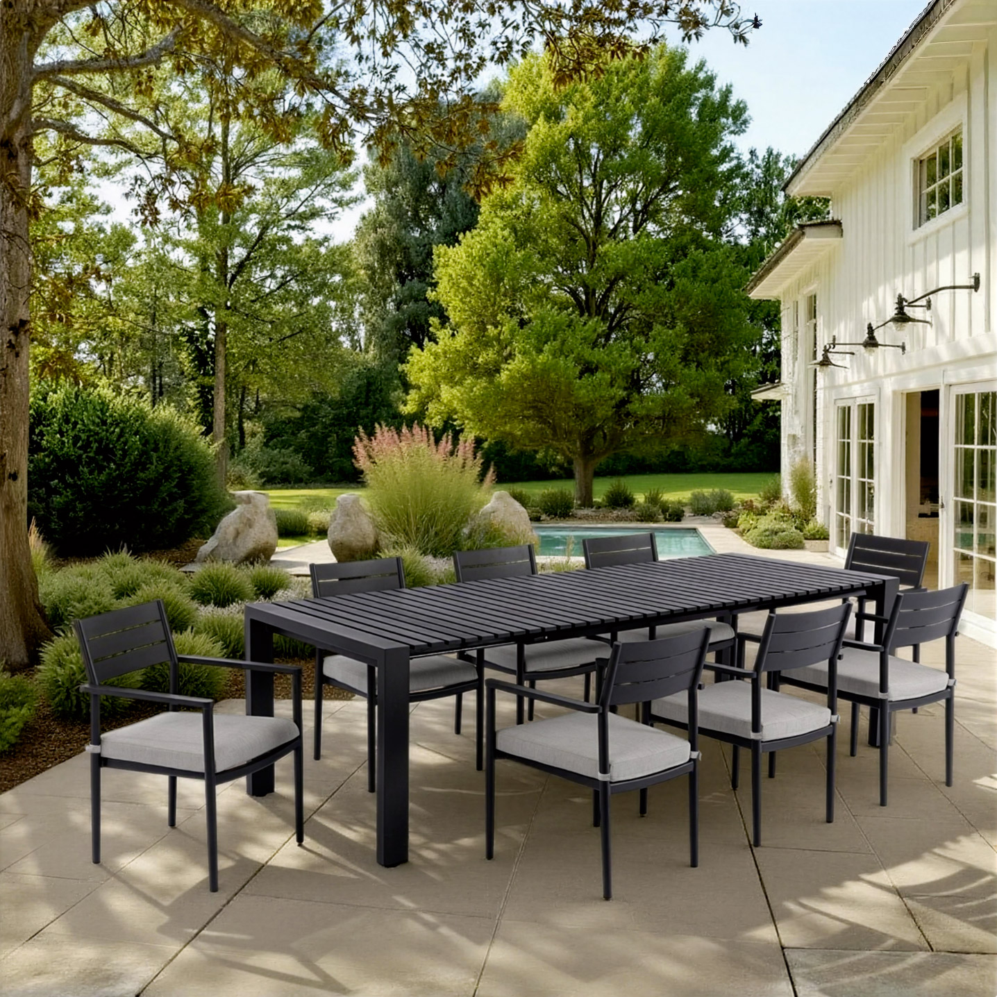 MoDe Bari 9-piece Outdoor Patio Cushion Dining Set with Expanding Table ...