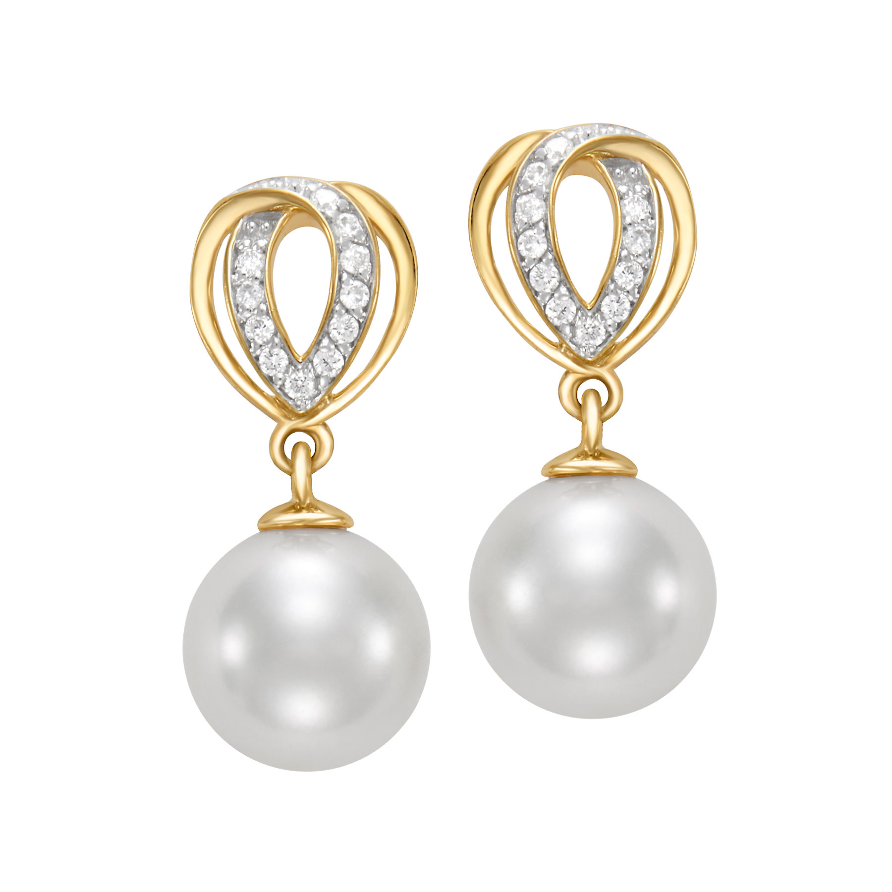 7.5 – 8 mm Cultured Akoya Pearl and Diamond Earrings (0.06 ctw)