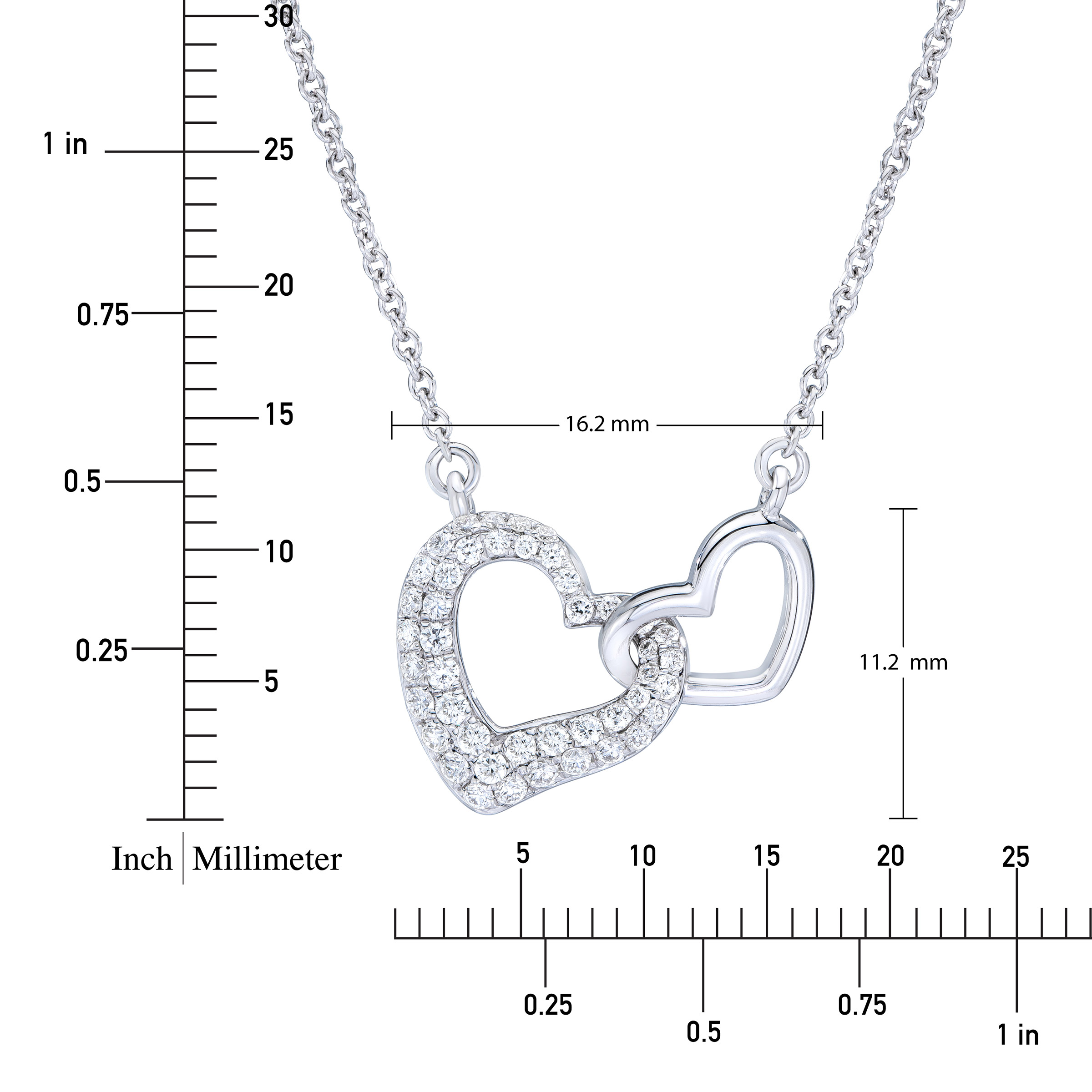 Round Brilliant Diamond Interlocking Hearts Necklace, 0.25 ctw