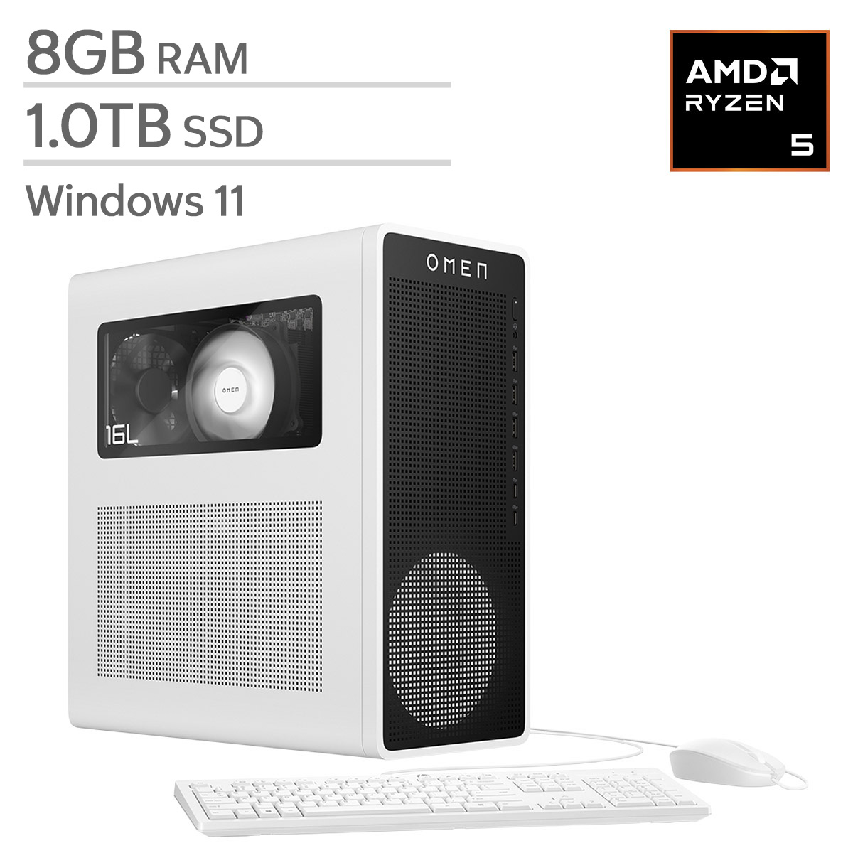 HP OMEN 16L Gaming Desktop, AMD Ryzen 5 8400F - 16GB RAM, 1TB SSD