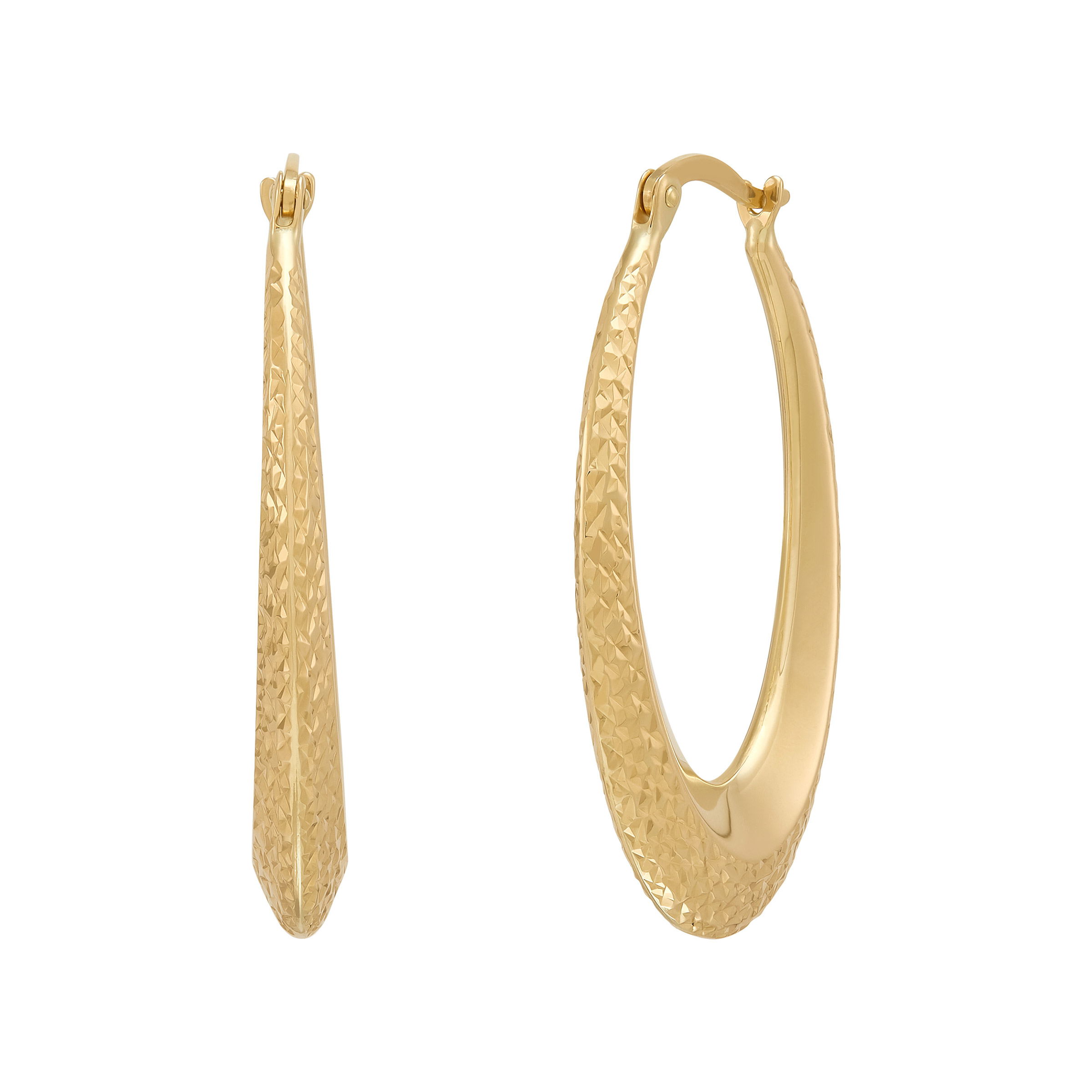 Diamond Cut Graduated Hoop Earrings in Yellow Gold