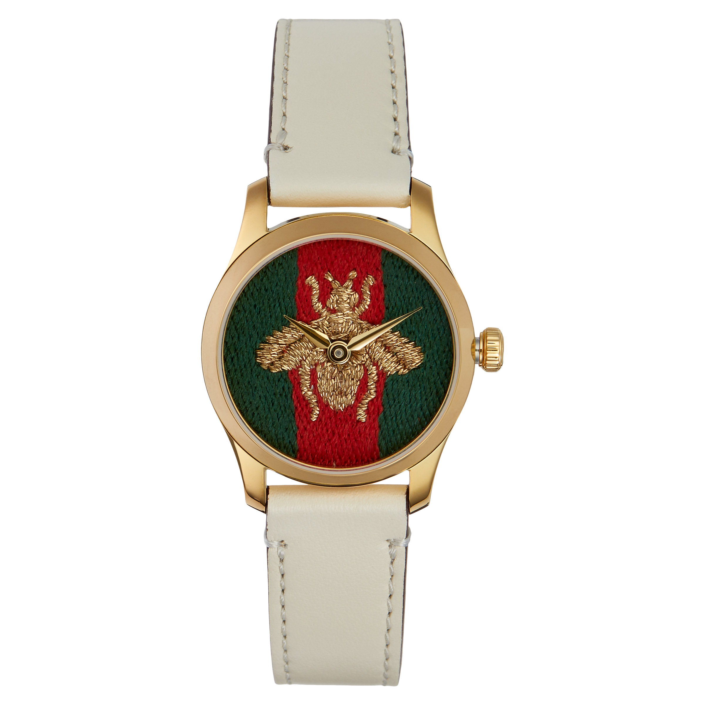 GUCCI ゴールドラウンドフェイス時計 Gucci G-Timeless Swiss Made Yellow Gold PVD Calf Leather Quartz