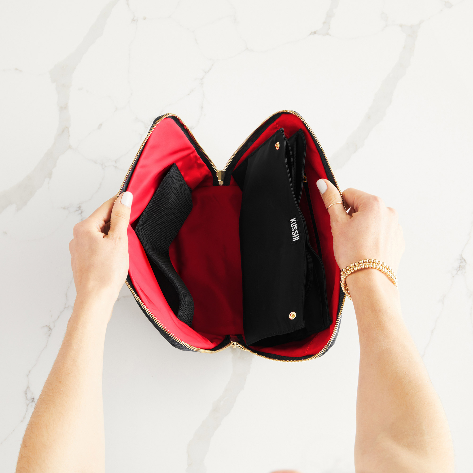 KUSSHI Signature Makeup Bag with Snap-in Brush Organizer | Costco