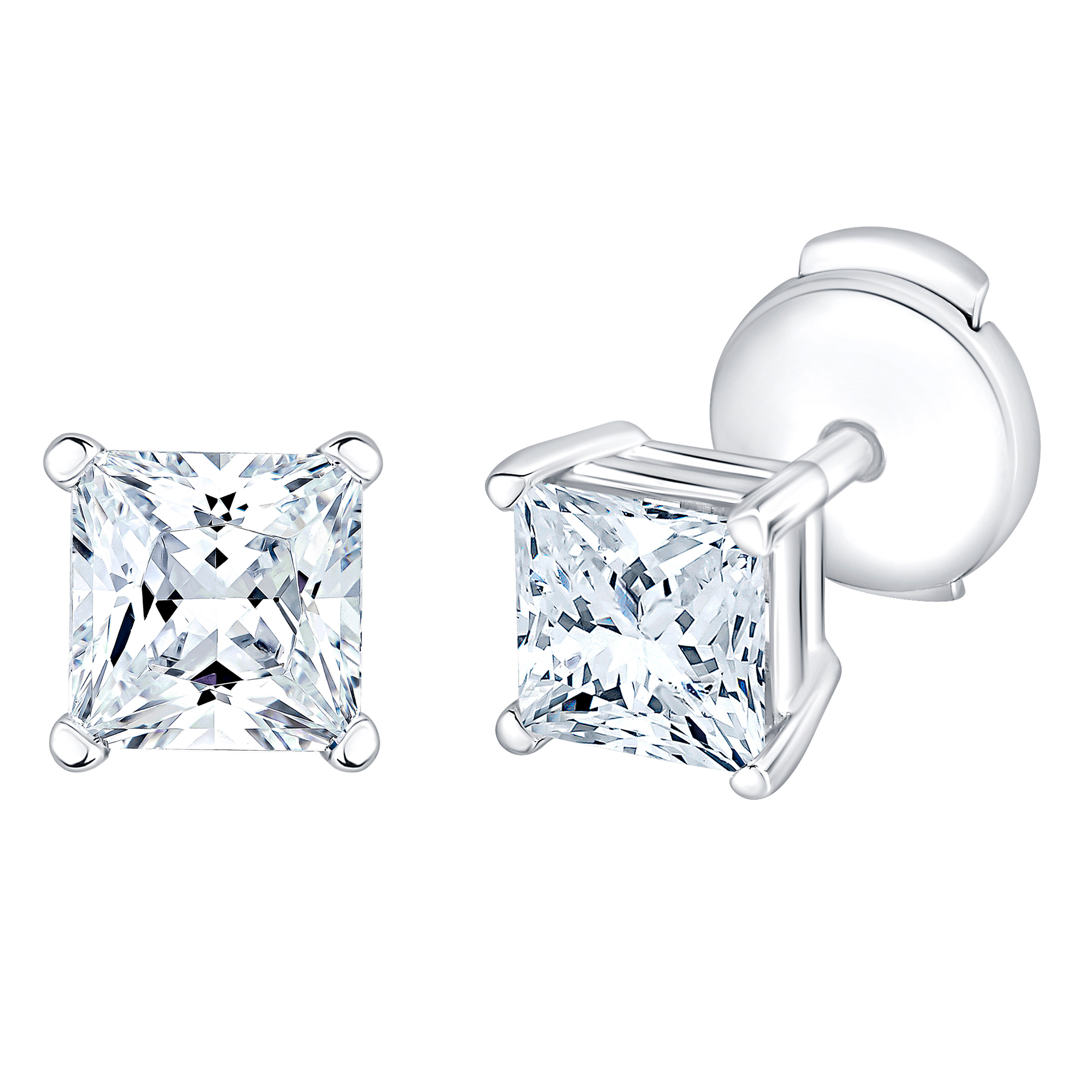 Princess Cut Diamond Stud Earrings (2.00 ctw)