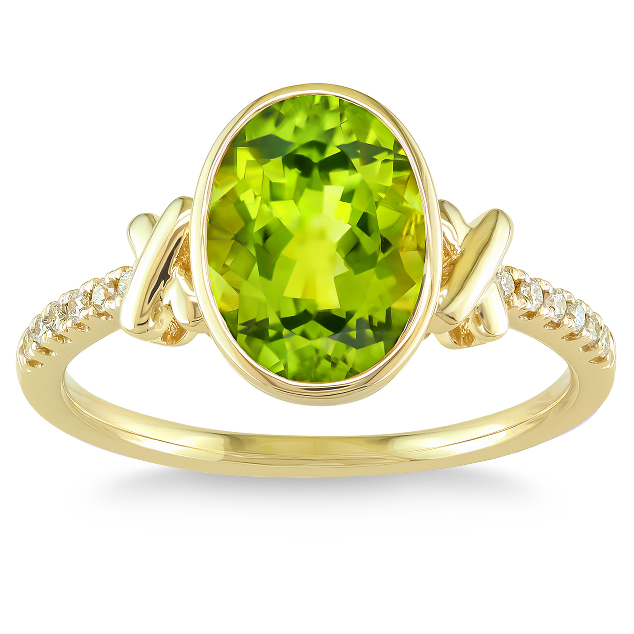 Oval Cut Peridot and Diamond Ring (0.07 ctw)