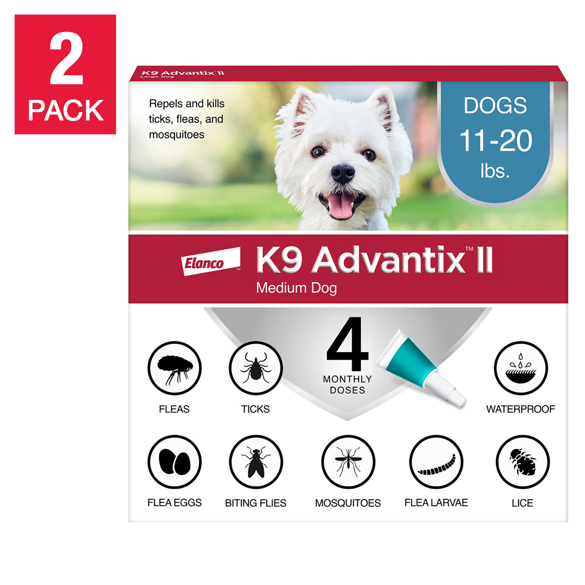 K9 Advantix II Flea and Tick Topical Treatment for Dogs 11-20 lbs  4-doses  2-count