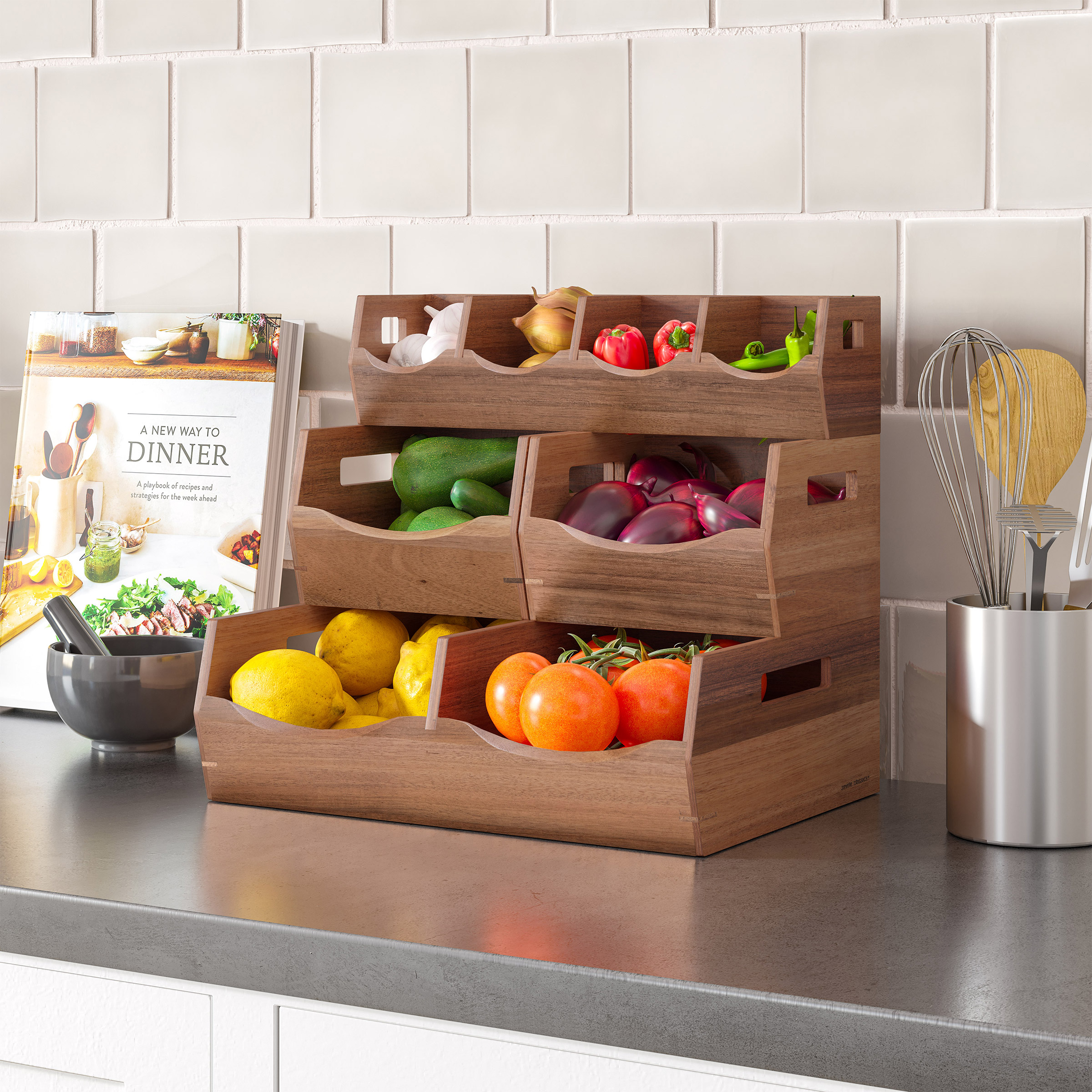 Seville Classics Acacia Stacking Bins, 4 piece | Costco