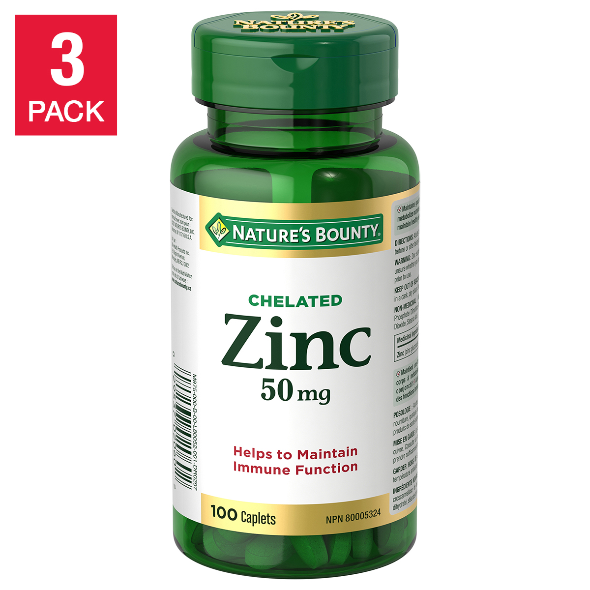 Nature’s Bounty Chelated Zinc 50mg - 3 x 100 Caplets