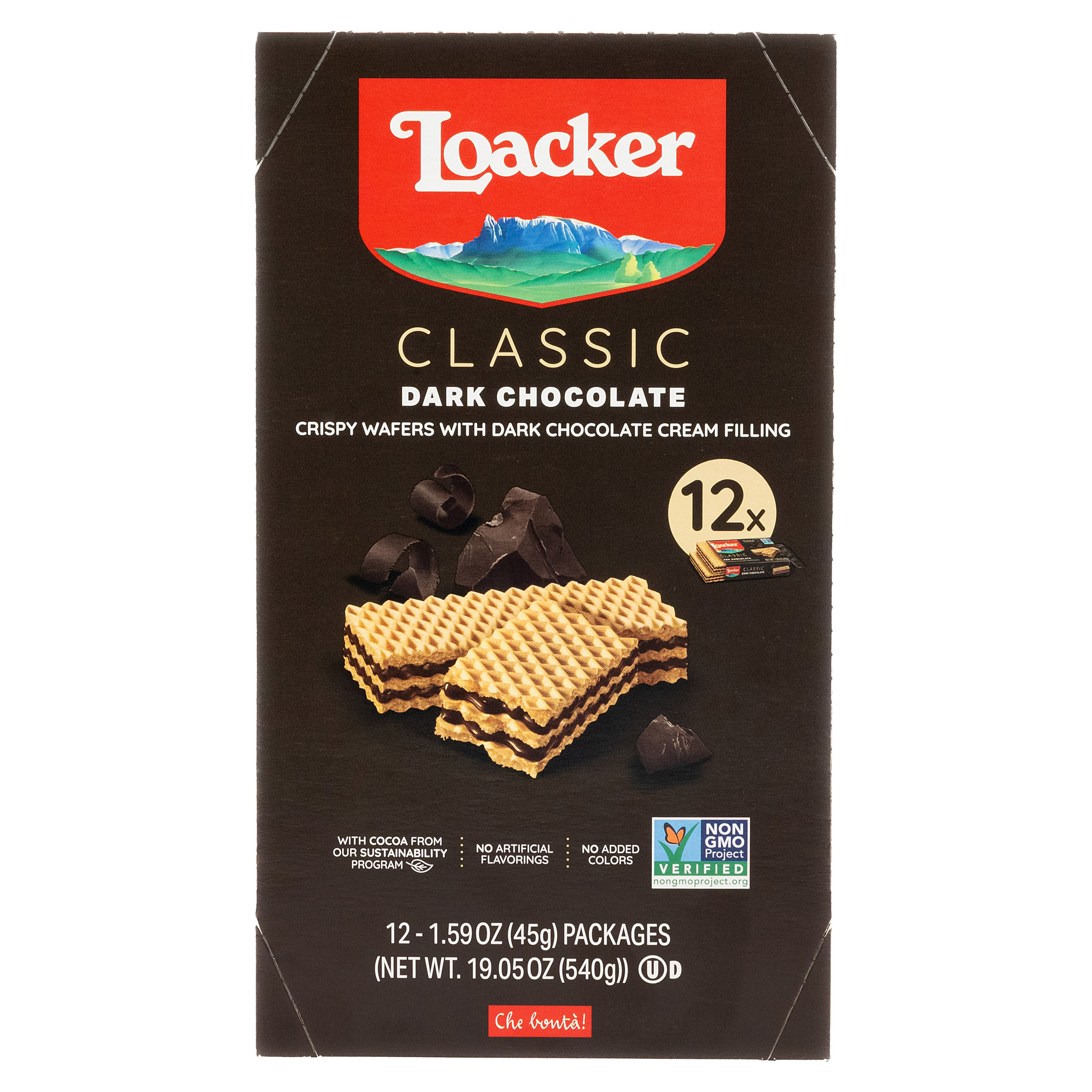 Loacker Classic Crispy Wafers, Dark Chocolate, 1.59 oz, 12-count | Costco