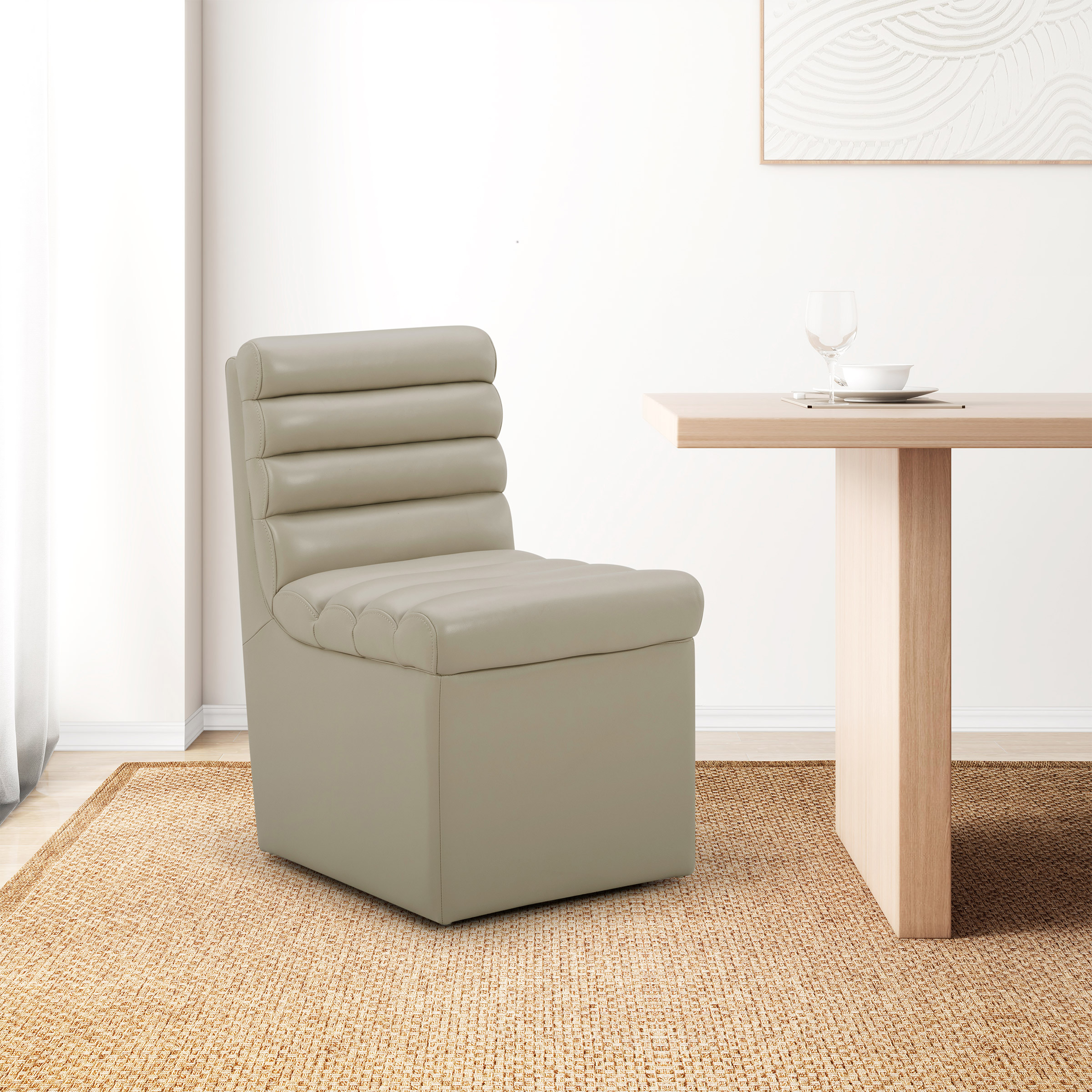 Aiden & Ivy Top-grain Leather Armless Dining Chair with Casters